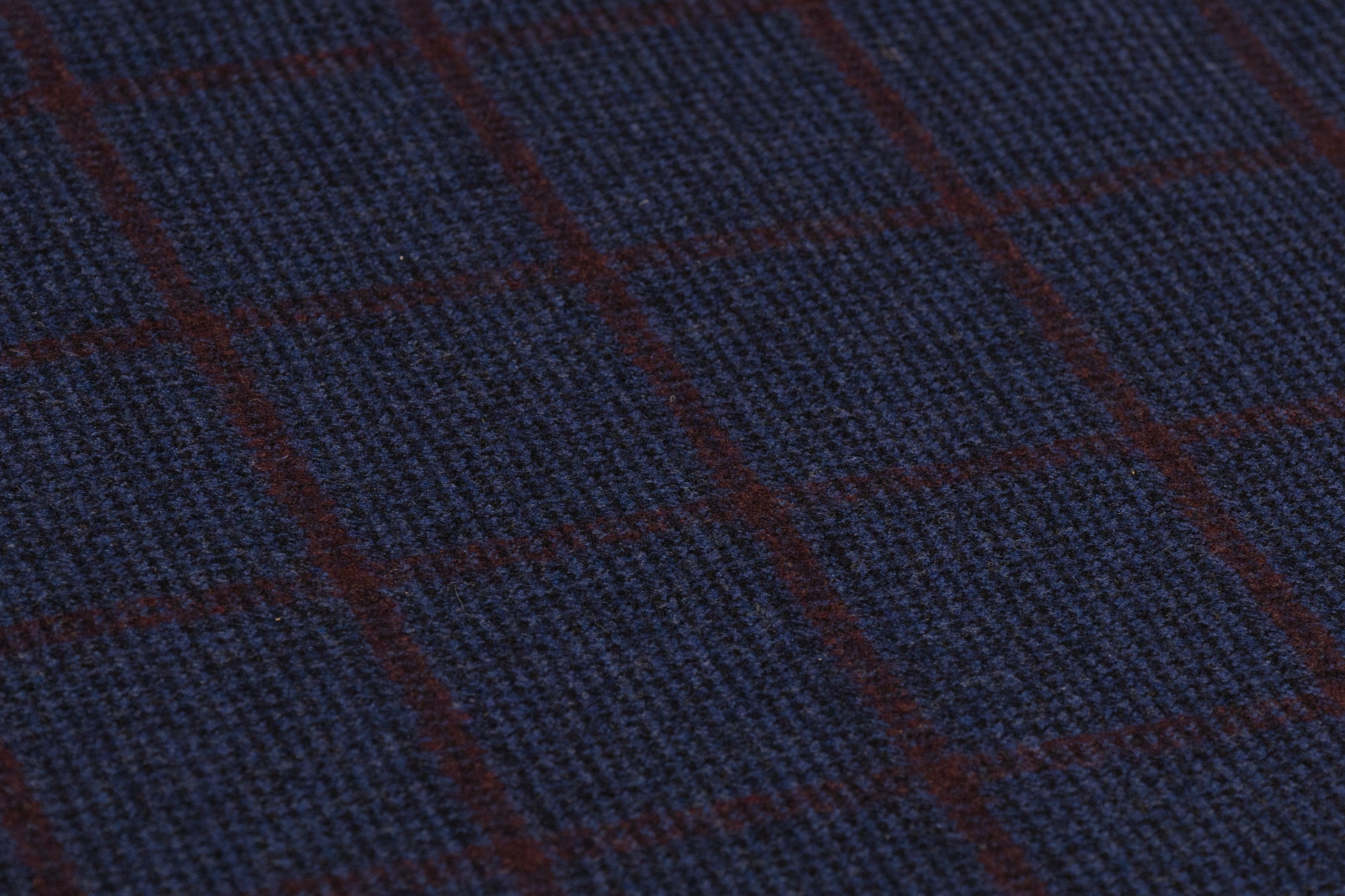 Checked Italian Super 130s Wool Flannel - Blue / Burgundy