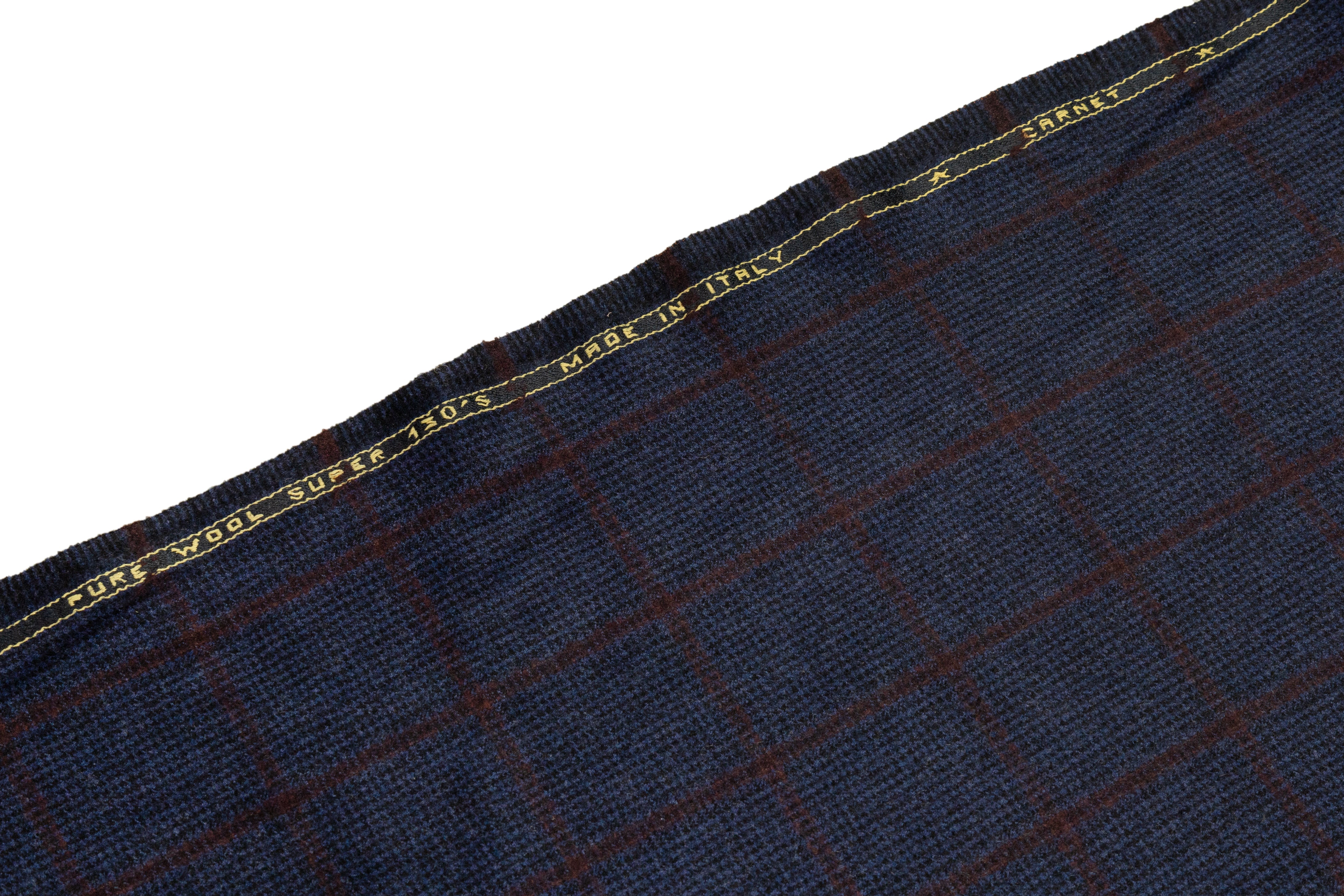 Checked Italian Super 130s Wool Flannel - Blue / Burgundy