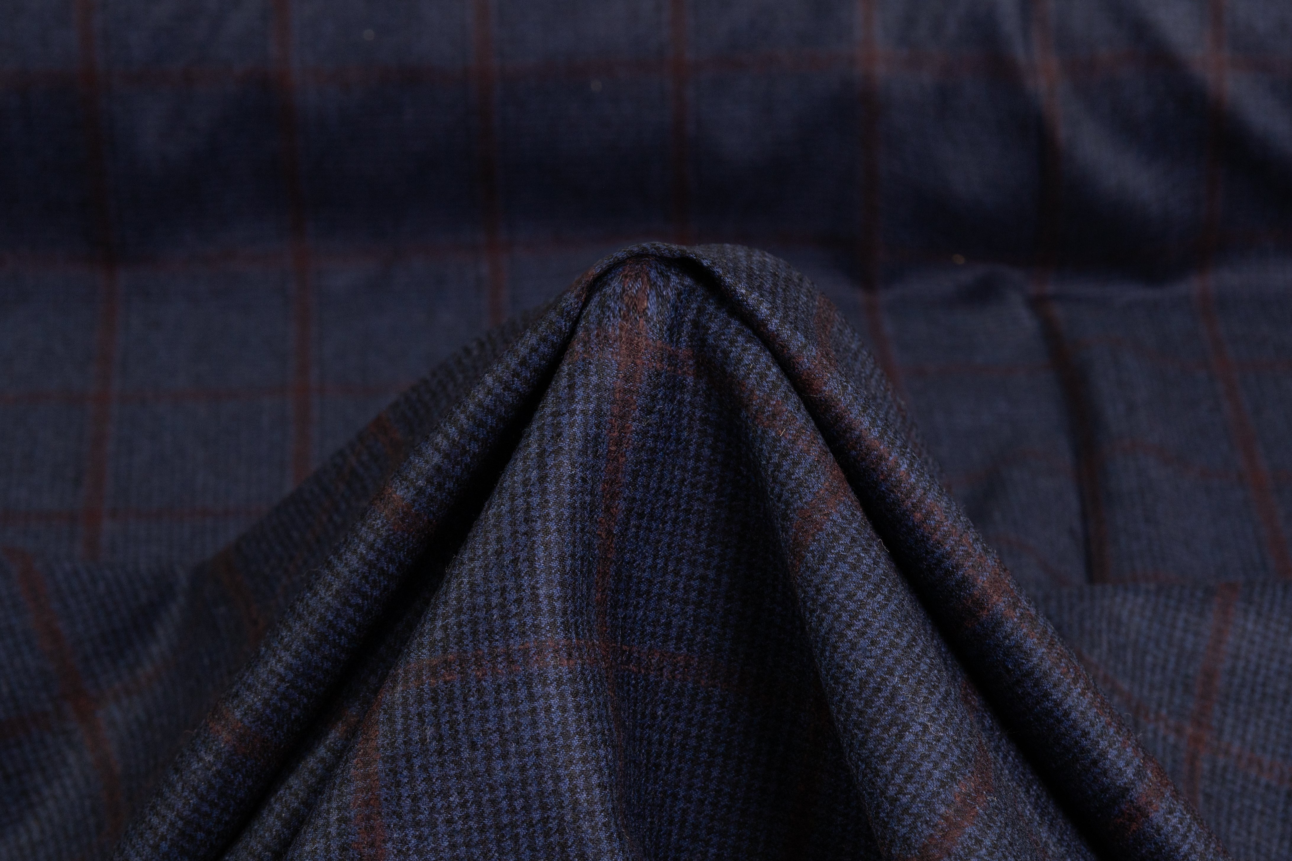 Checked Italian Super 130s Wool Flannel - Blue / Burgundy