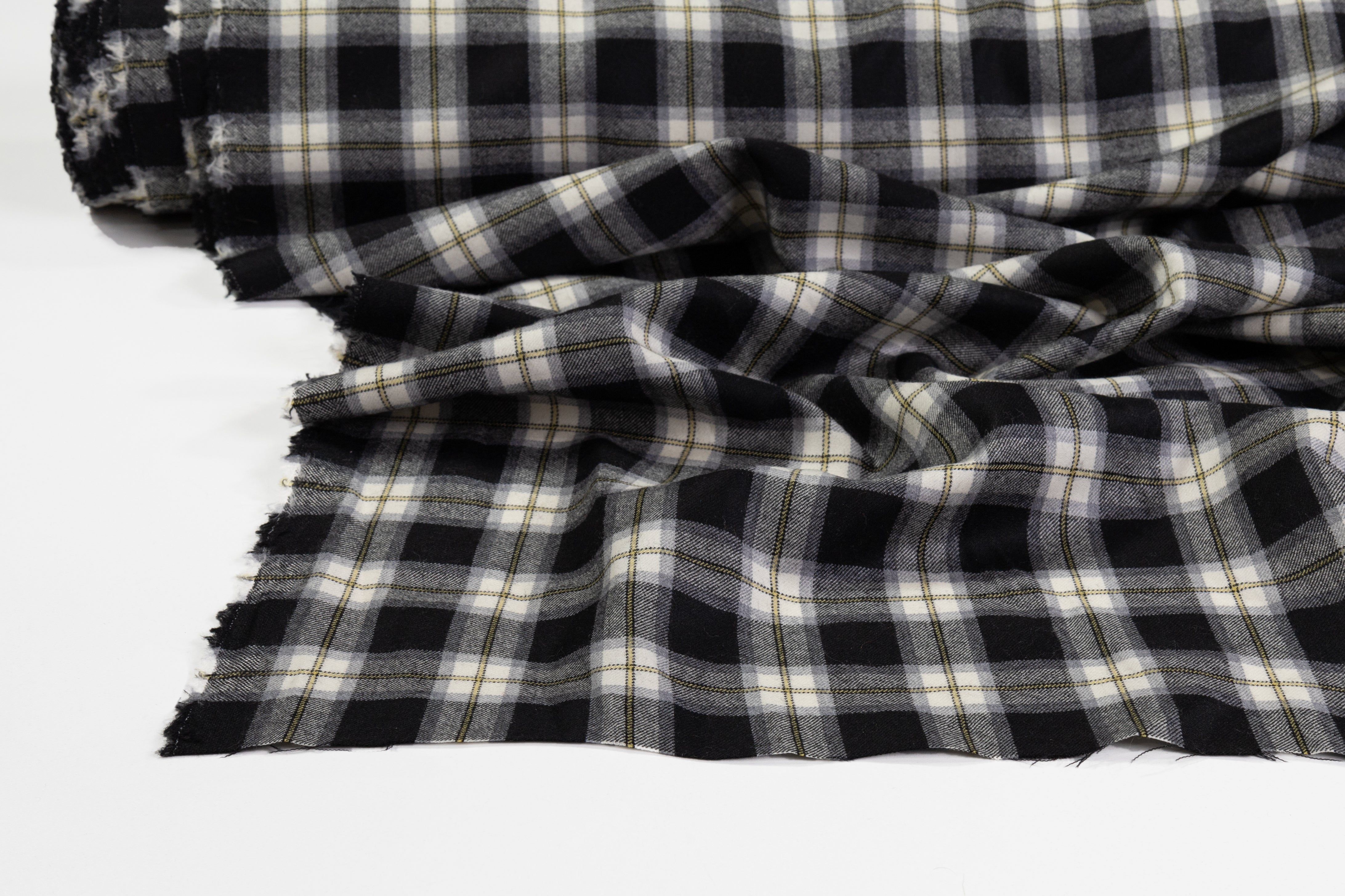 Checked Italian Wool Flannel Suiting - Black / Yellow / White