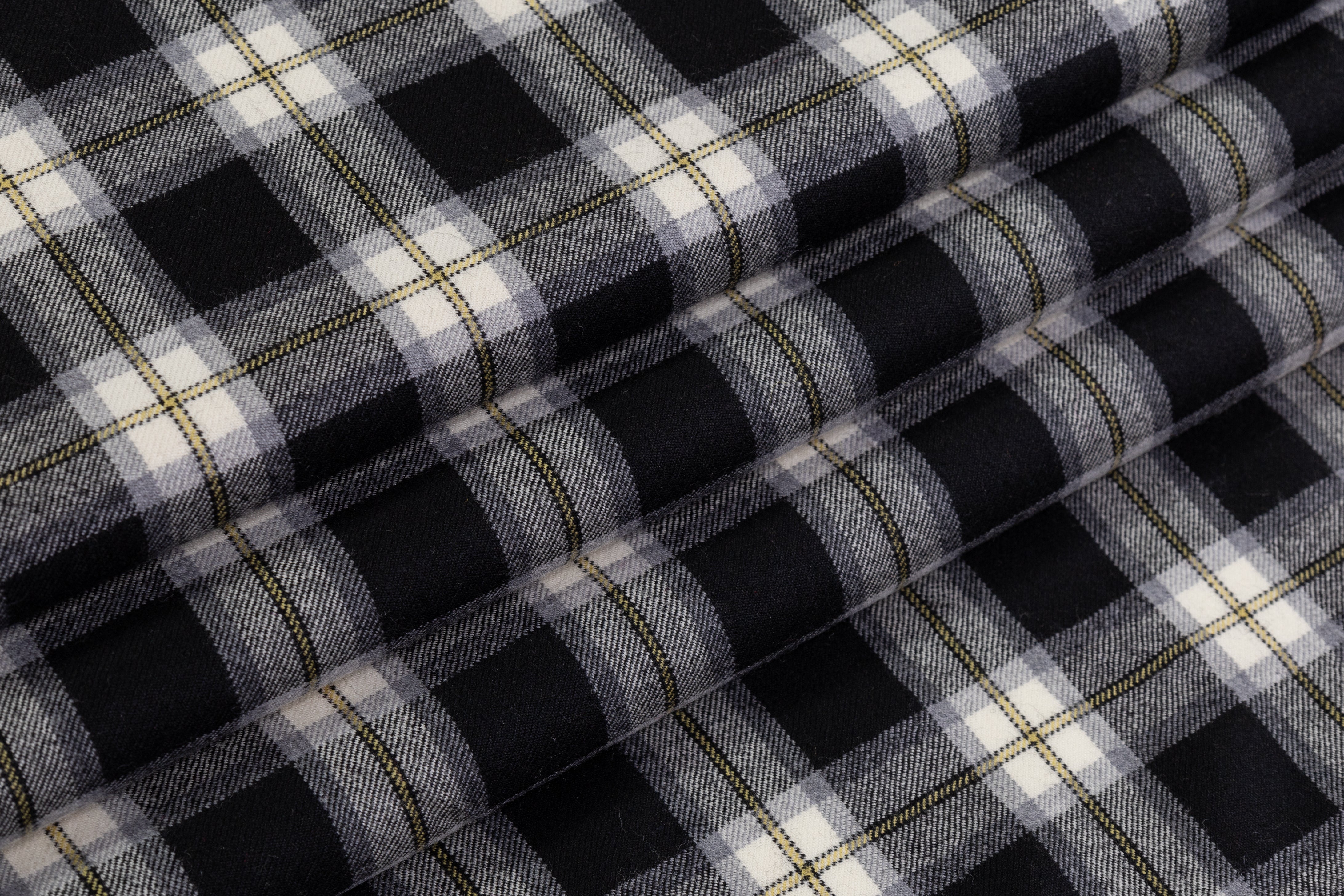 Checked Italian Wool Flannel Suiting - Black / Yellow / White