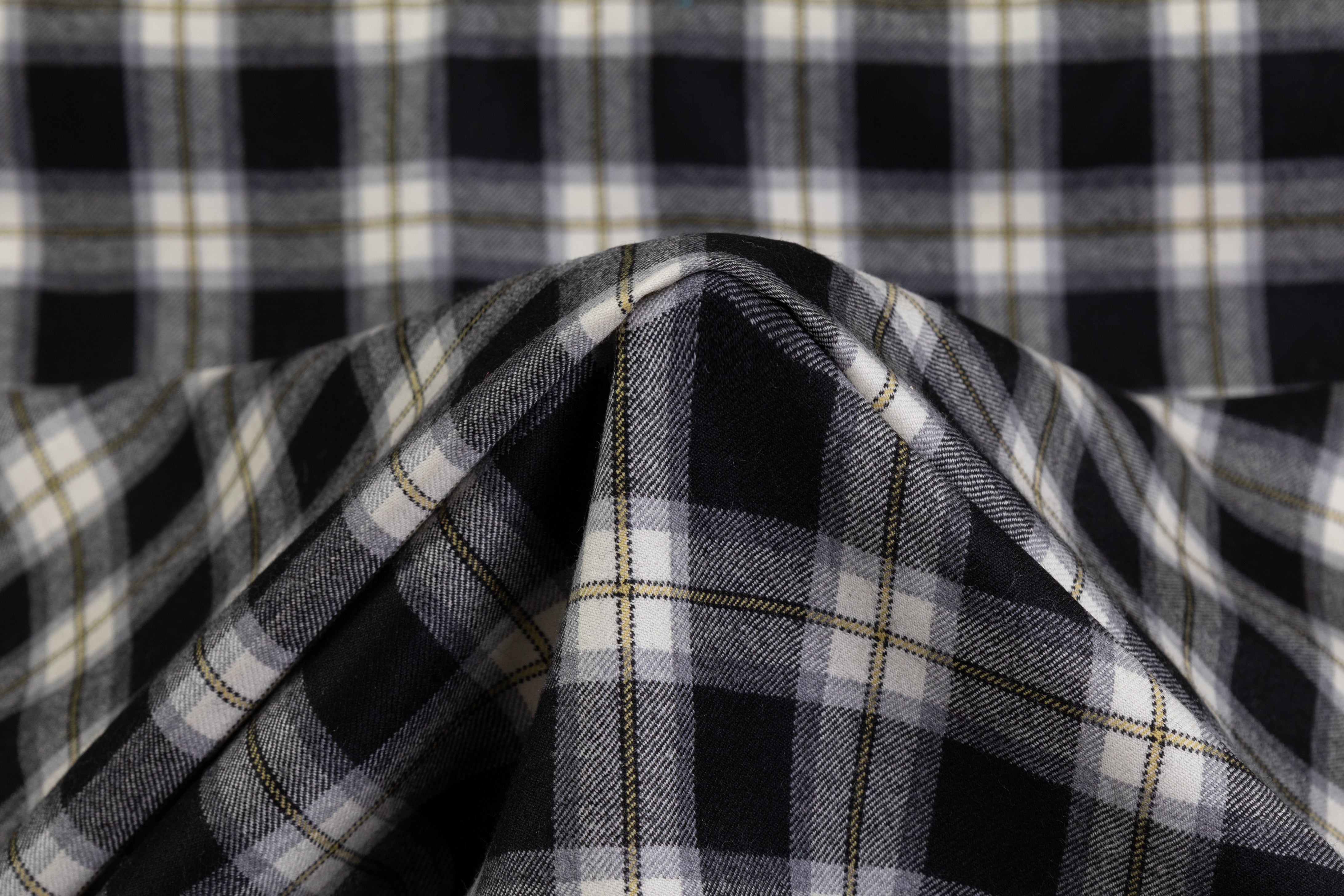 Checked Italian Wool Flannel Suiting - Black / Yellow / White