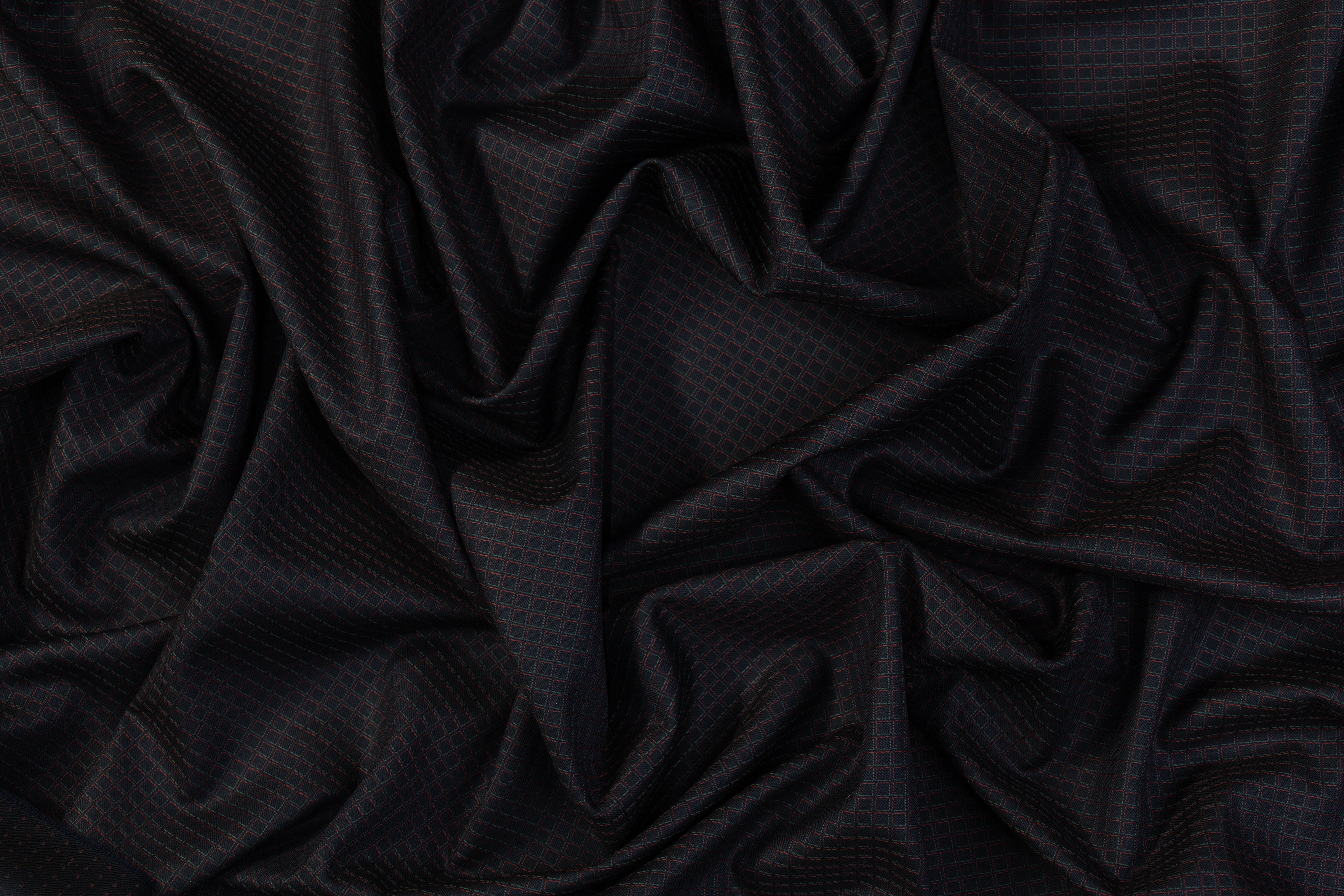 Italian Wool Sateen Suiting - Navy / Green / Red