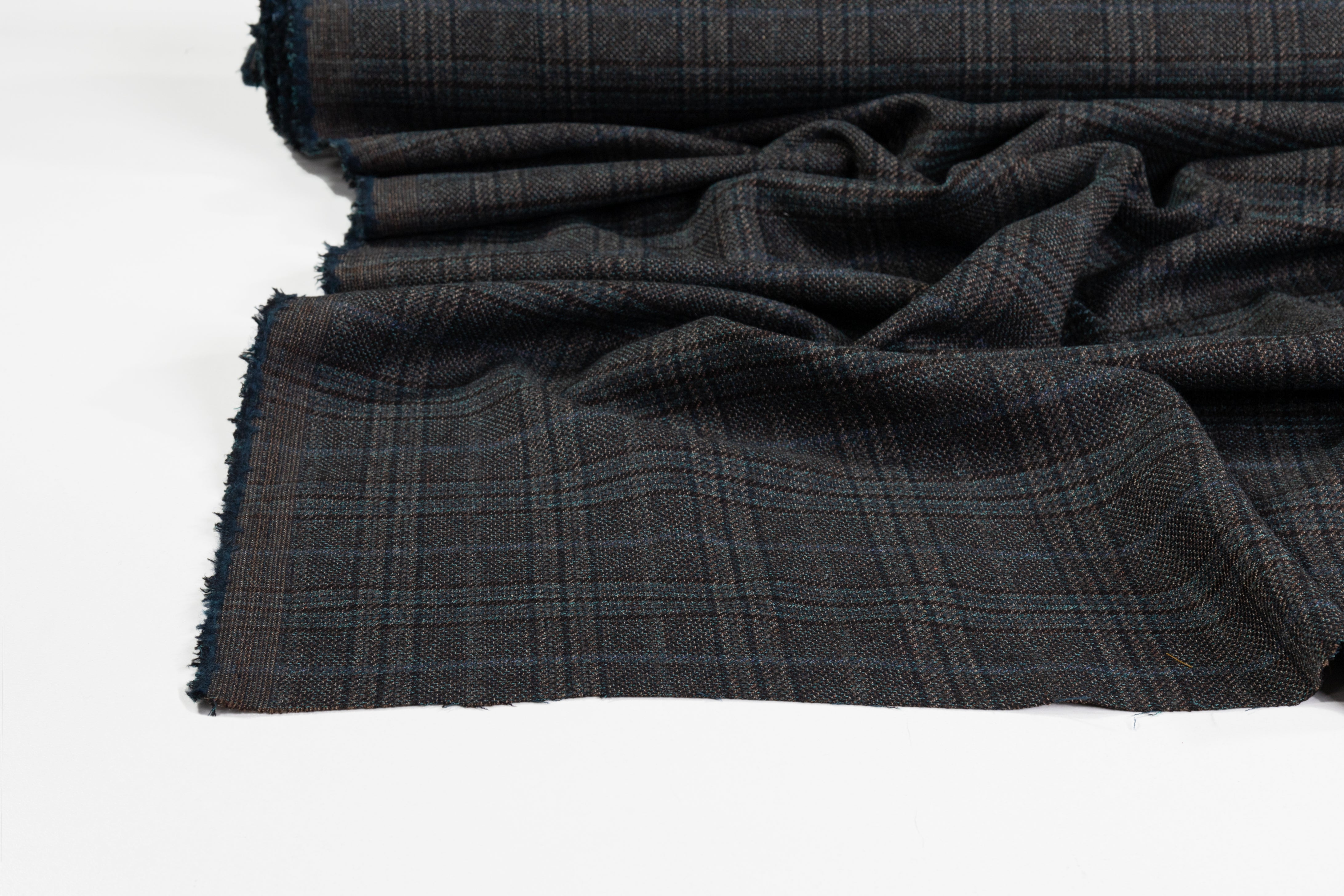 Guabello - Checked Italian Wool Cotton Blend - Teal / Brown / Navy