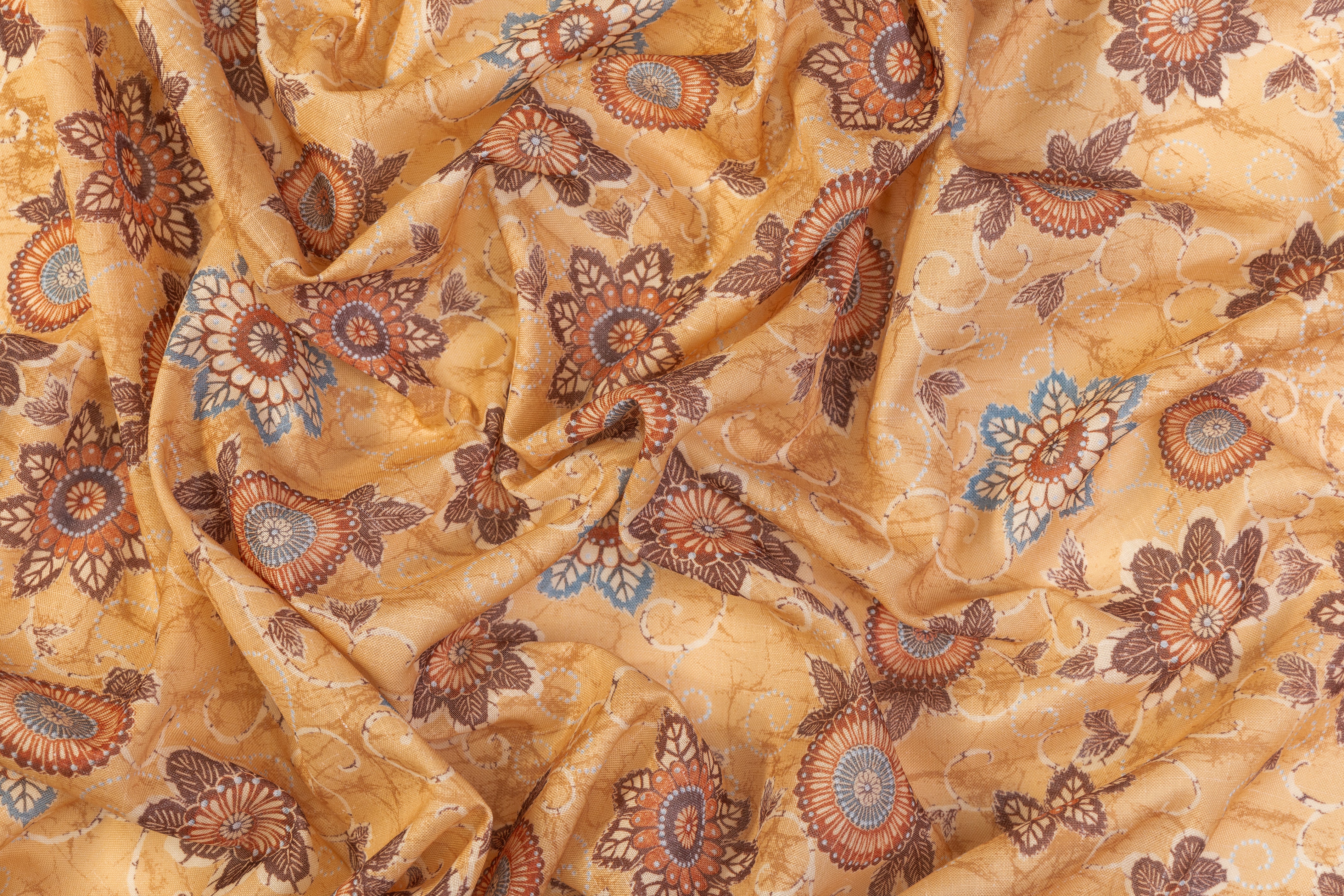 Floral Printed Italian Linen - Brown