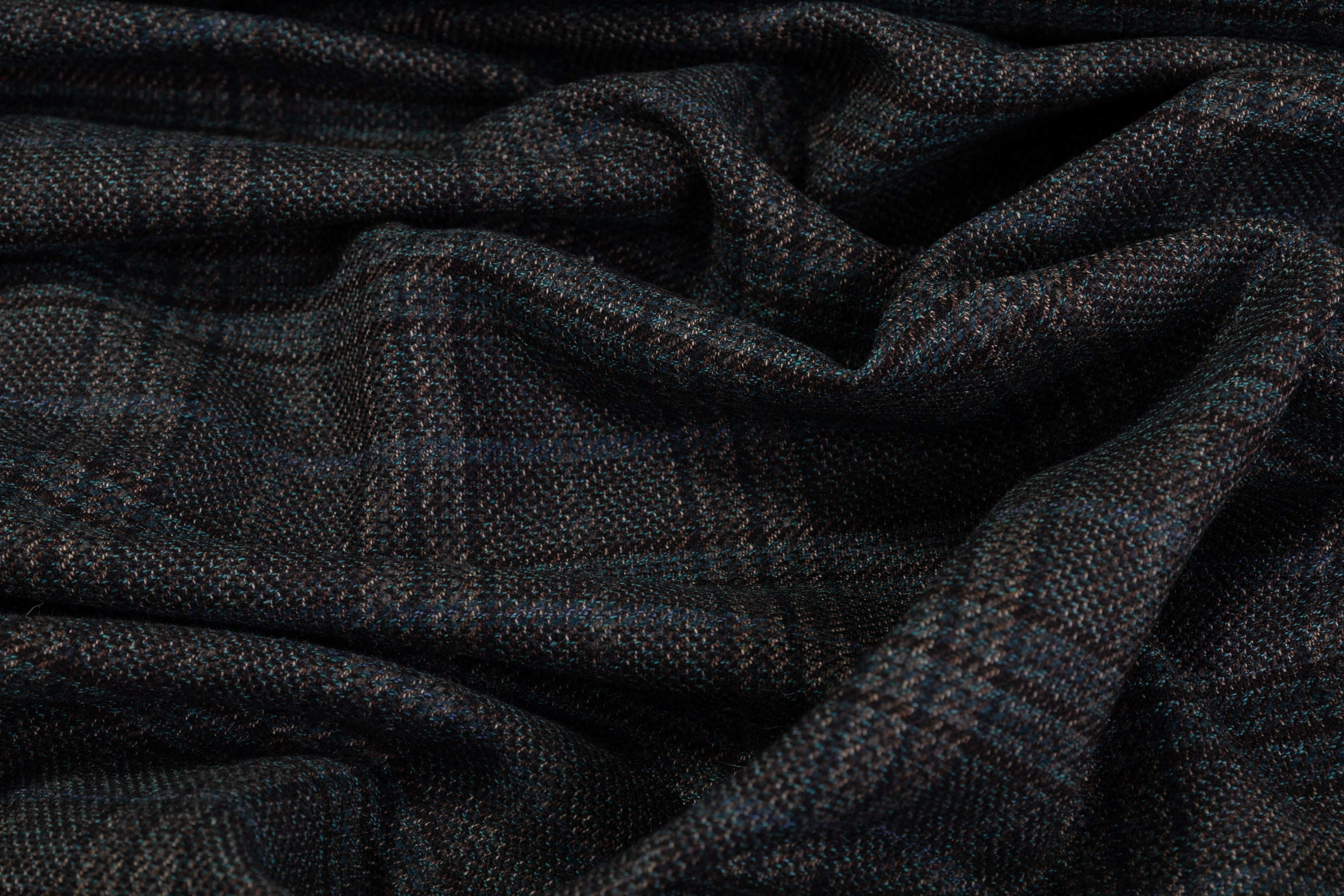 Guabello - Checked Italian Wool Cotton Blend - Teal / Brown / Navy