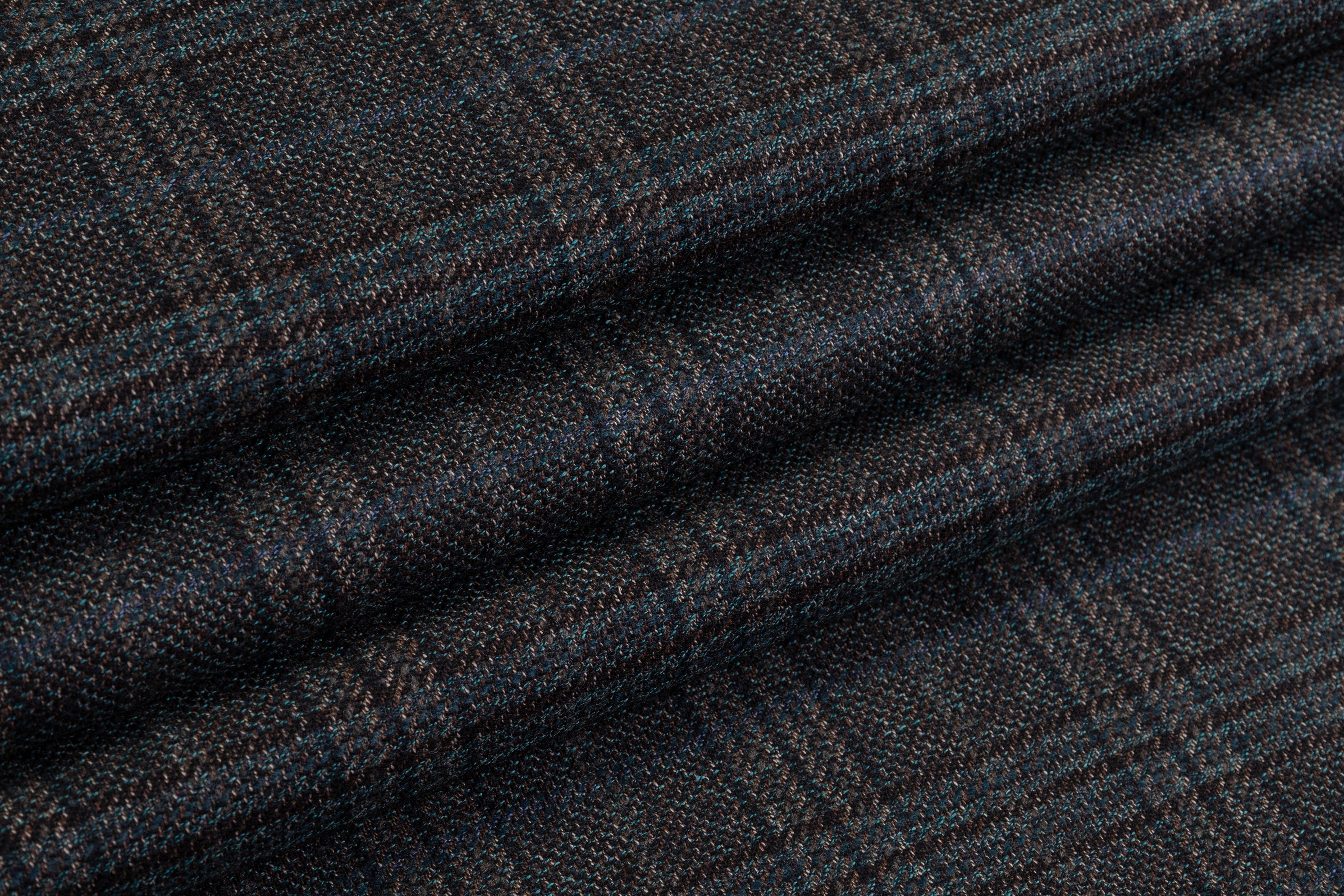 Guabello - Checked Italian Wool Cotton Blend - Teal / Brown / Navy