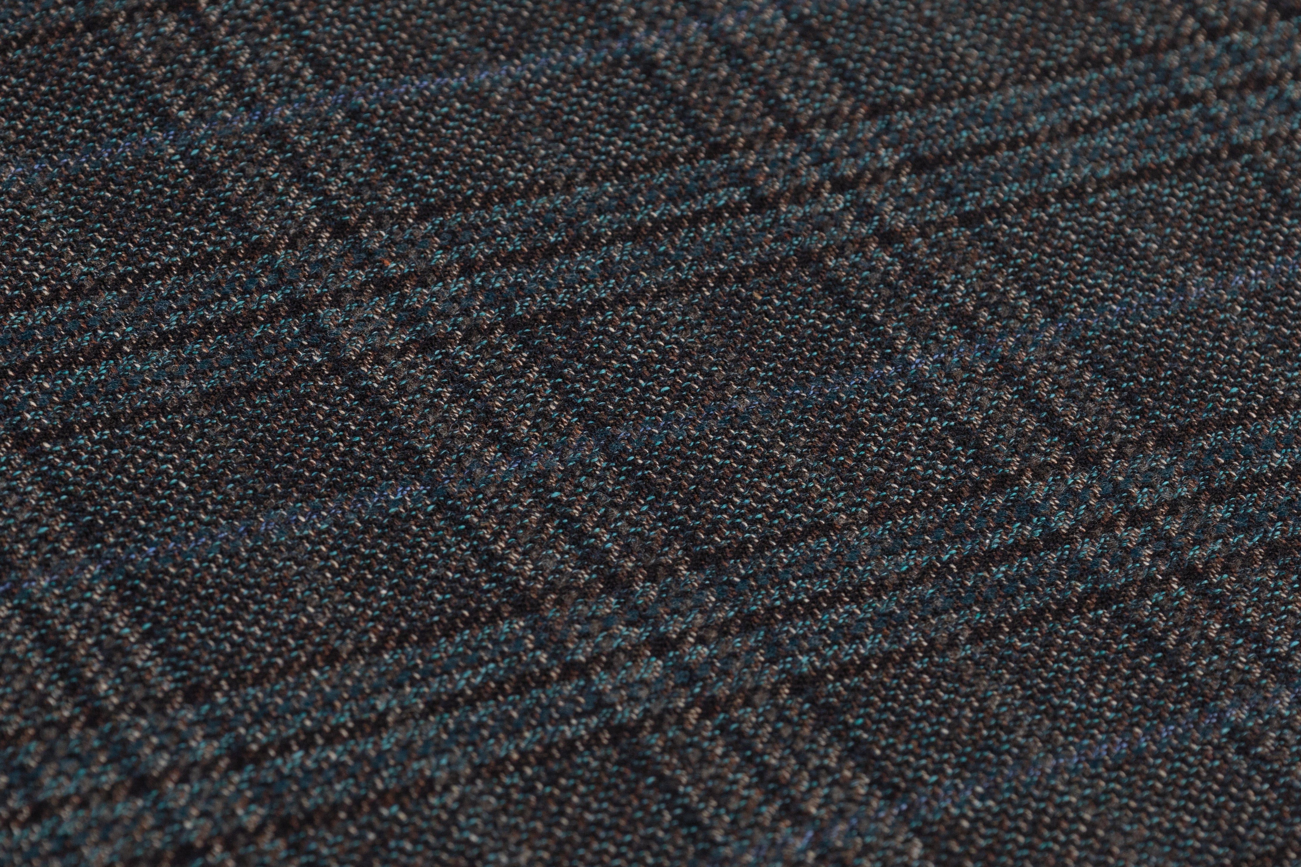 Guabello - Checked Italian Wool Cotton Blend - Teal / Brown / Navy