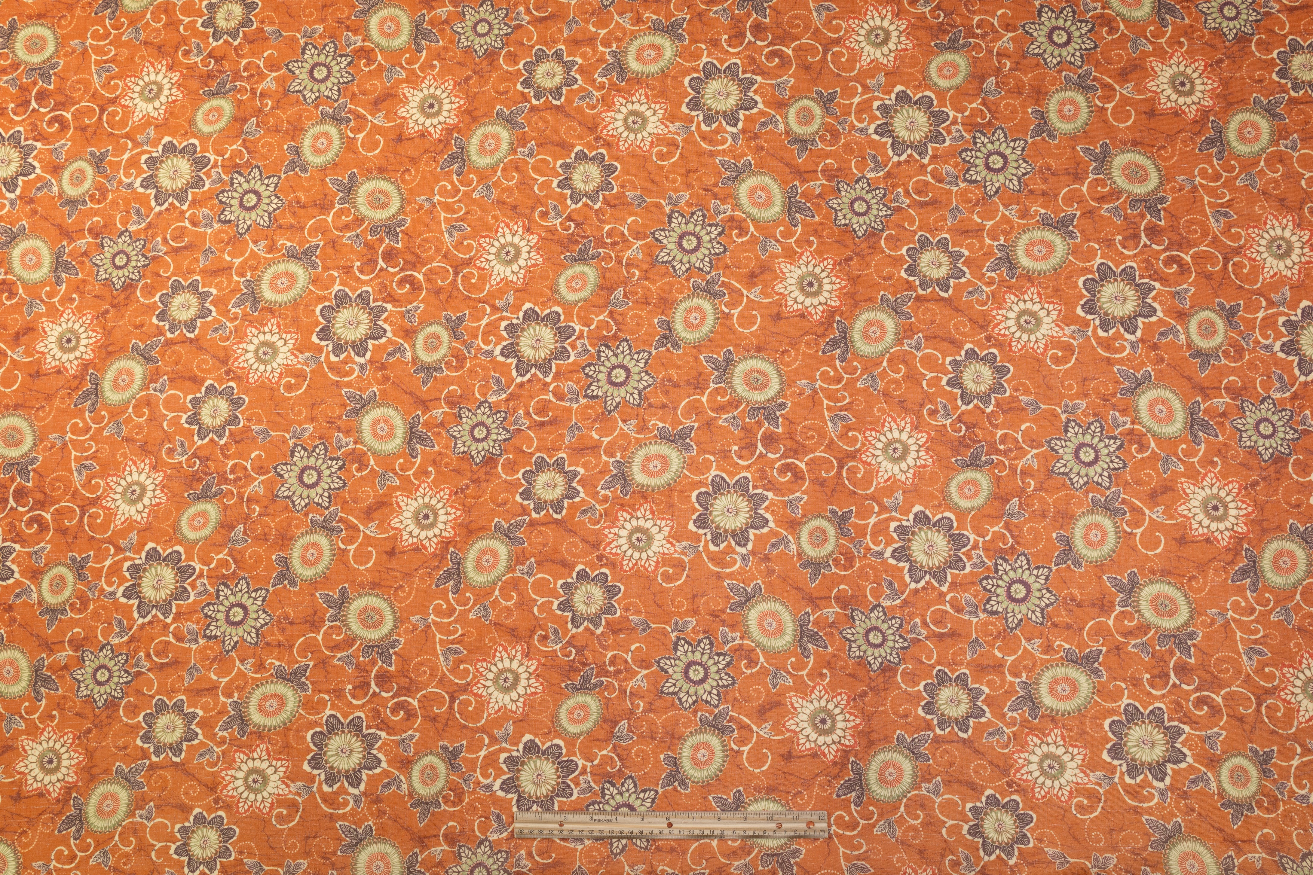 Floral Printed Italian Linen - Rust
