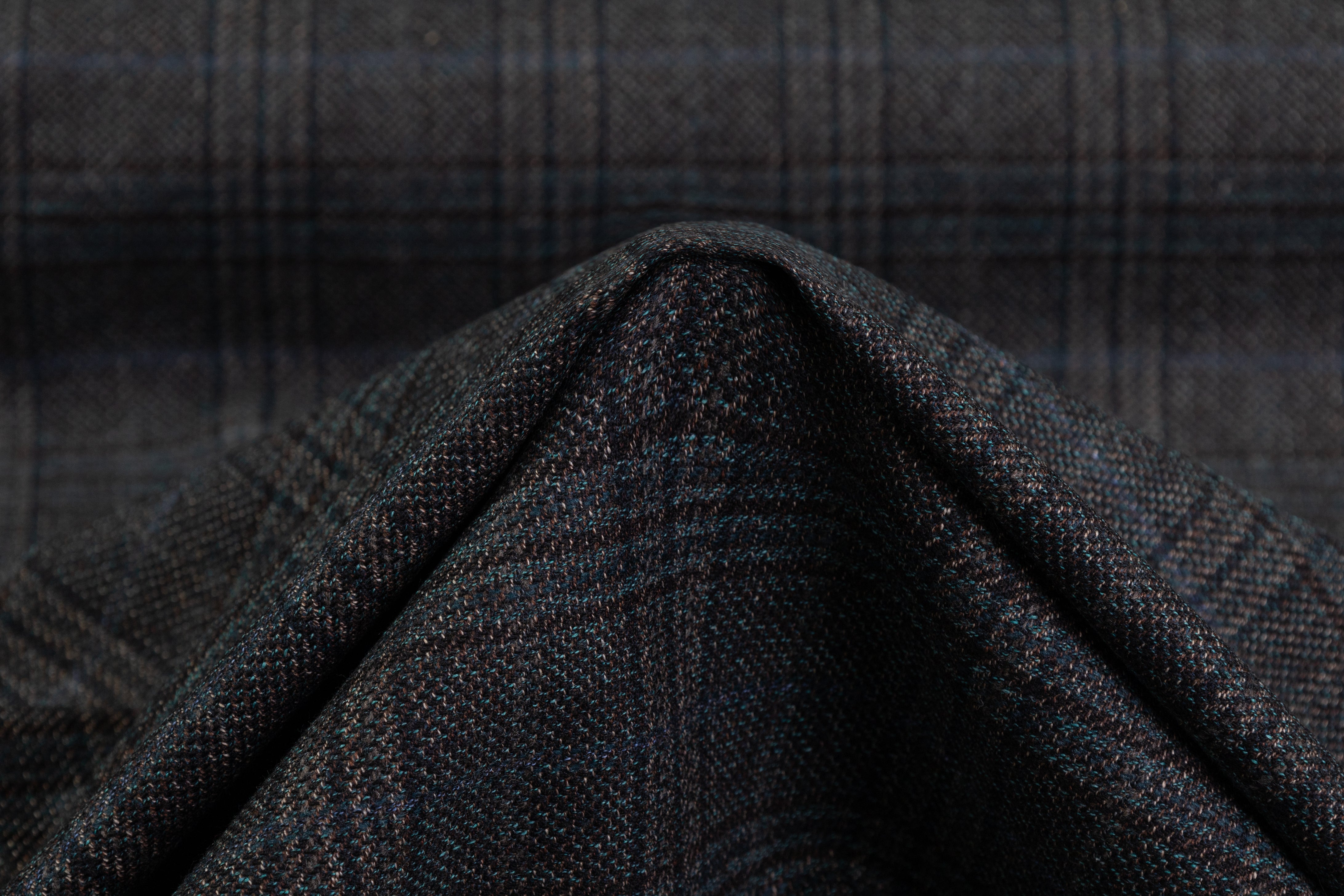 Guabello - Checked Italian Wool Cotton Blend - Teal / Brown / Navy