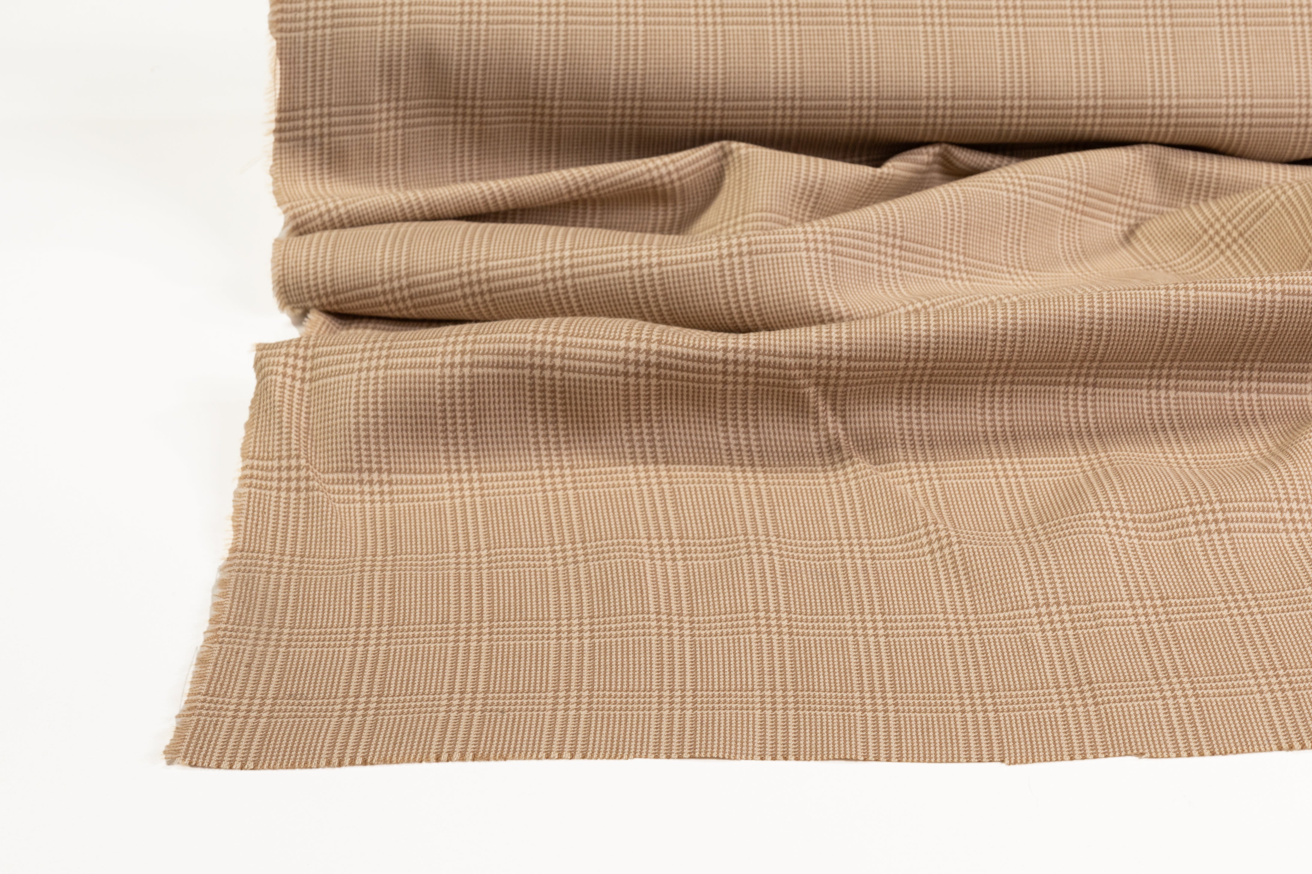 Glen Checked Italian Wool Suiting - Tan