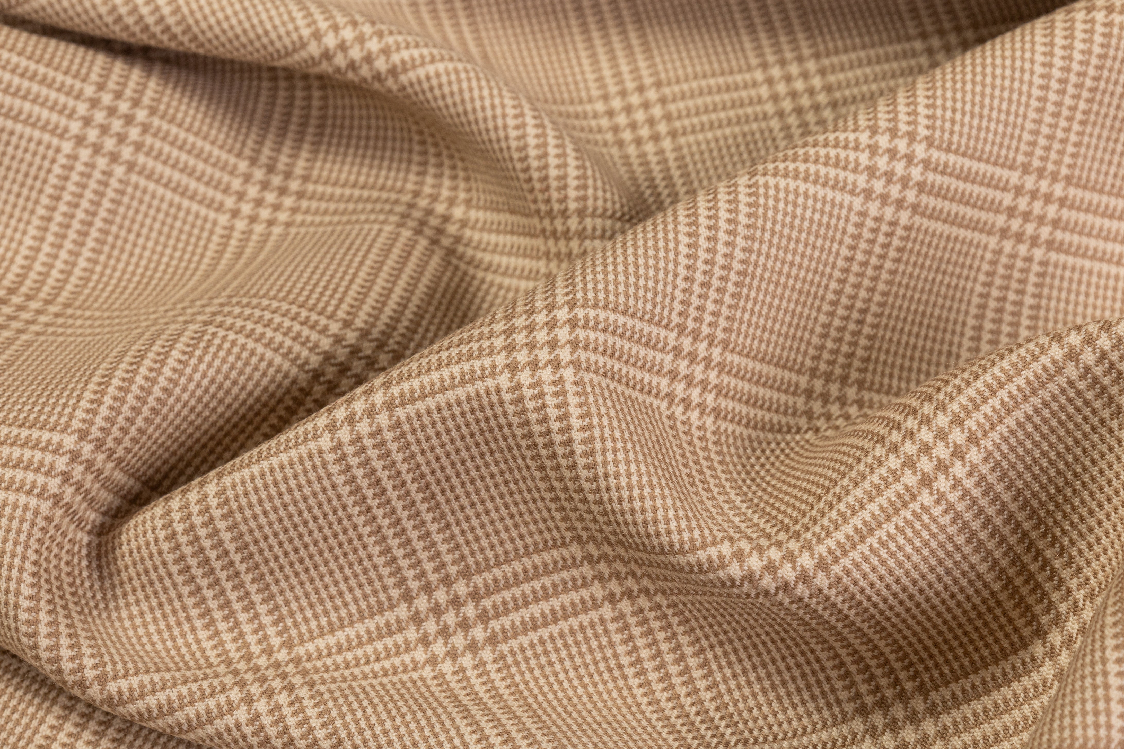 Glen Checked Italian Wool Suiting - Tan