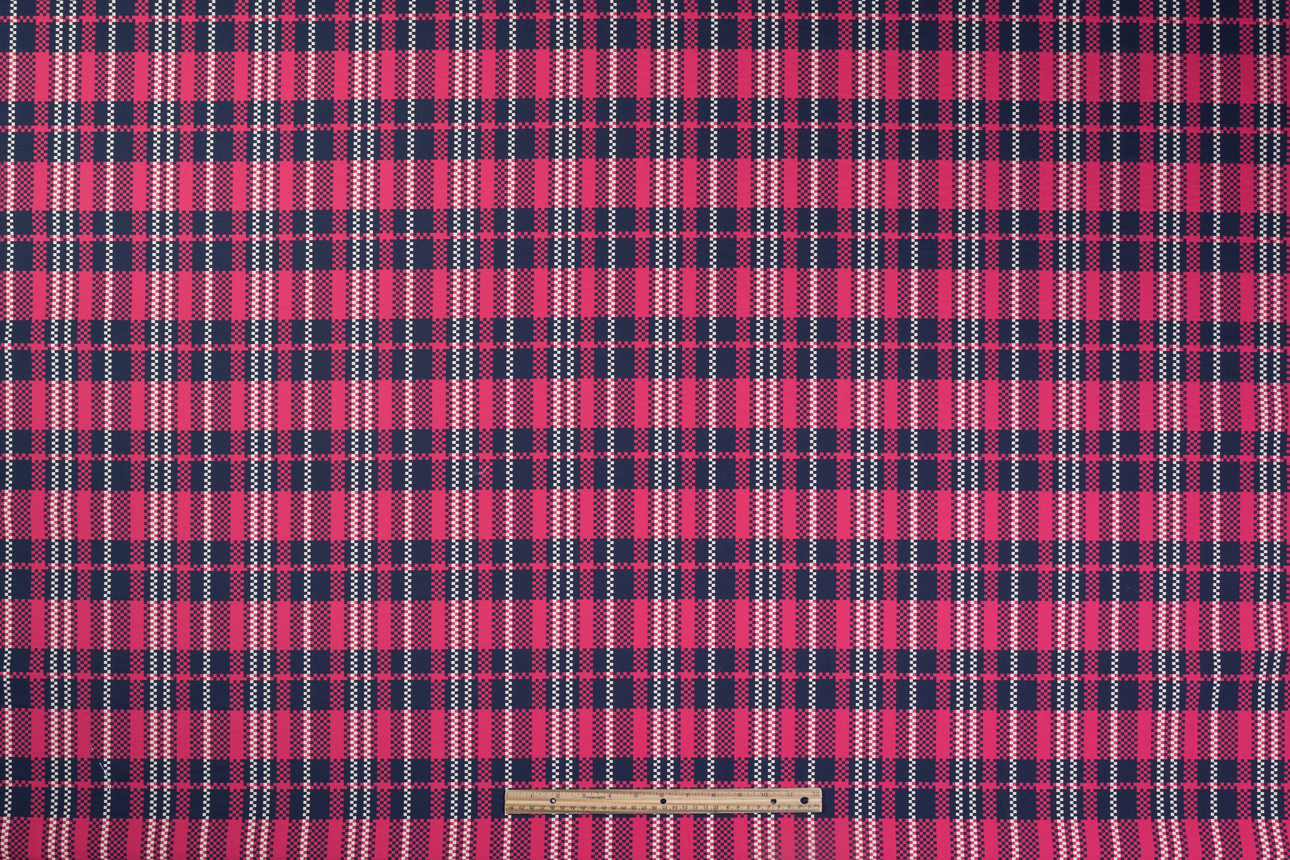 Double Faced Checked Brocade - Pink / Navy / White