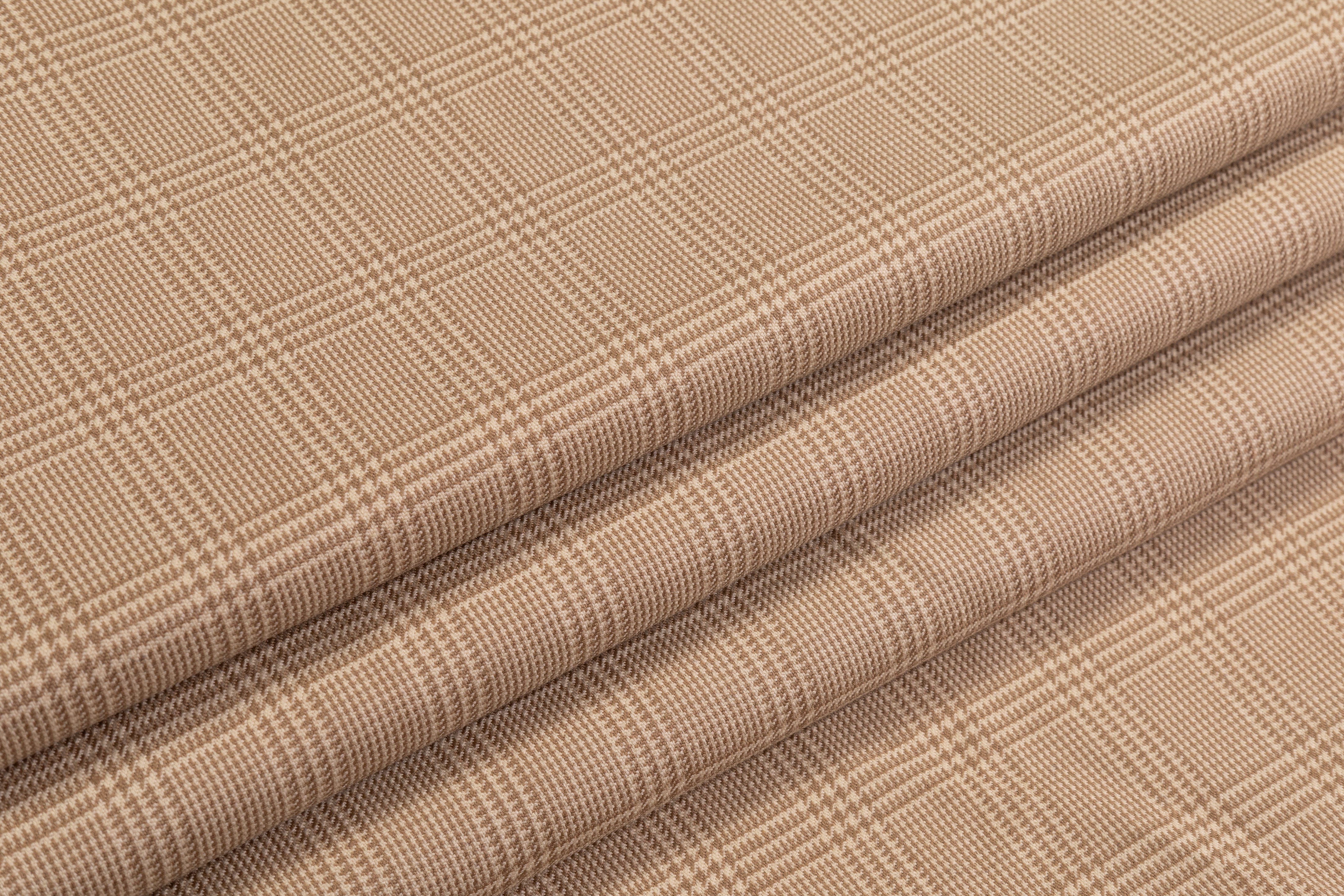 Glen Checked Italian Wool Suiting - Tan