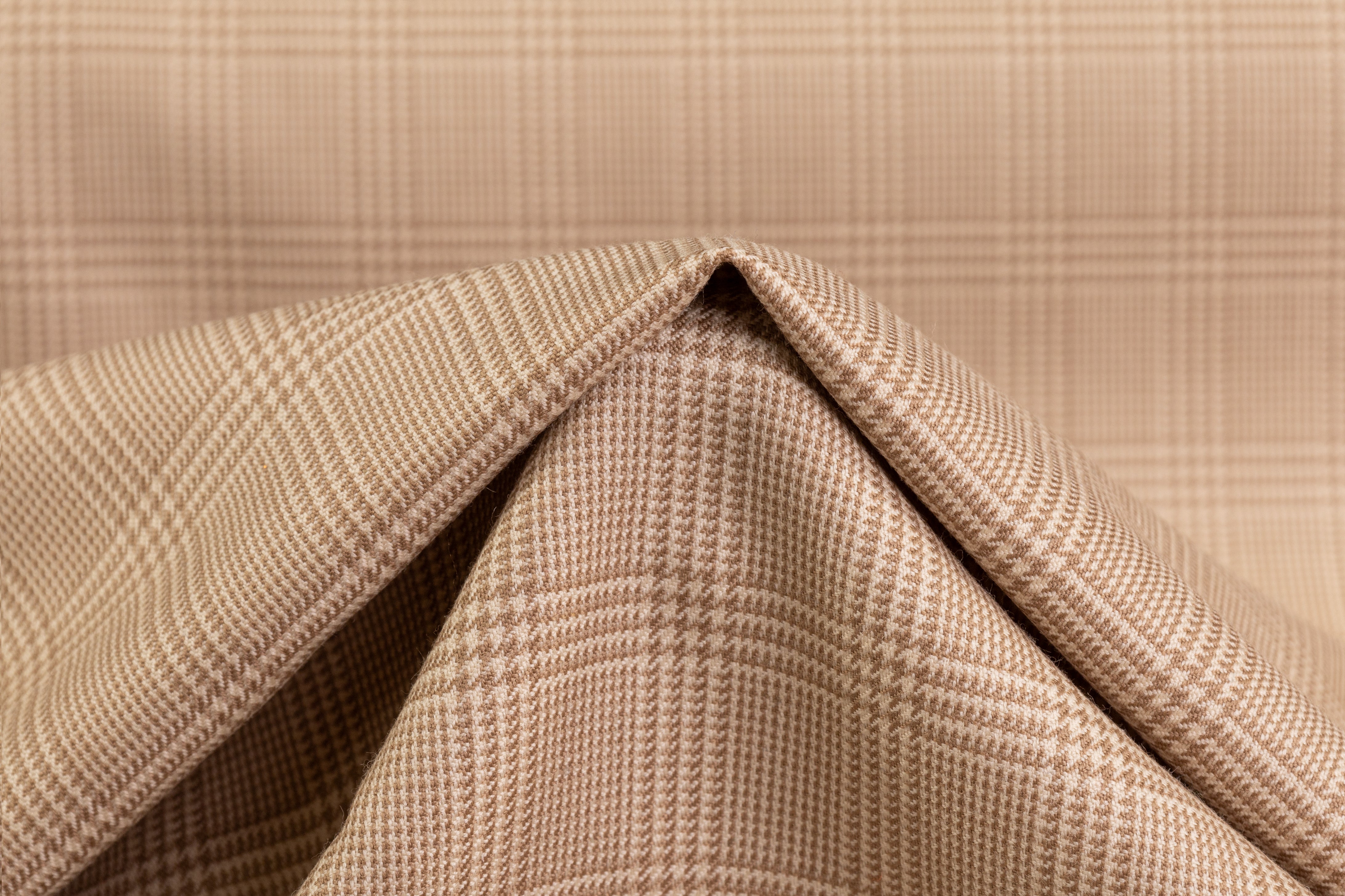 Glen Checked Italian Wool Suiting - Tan