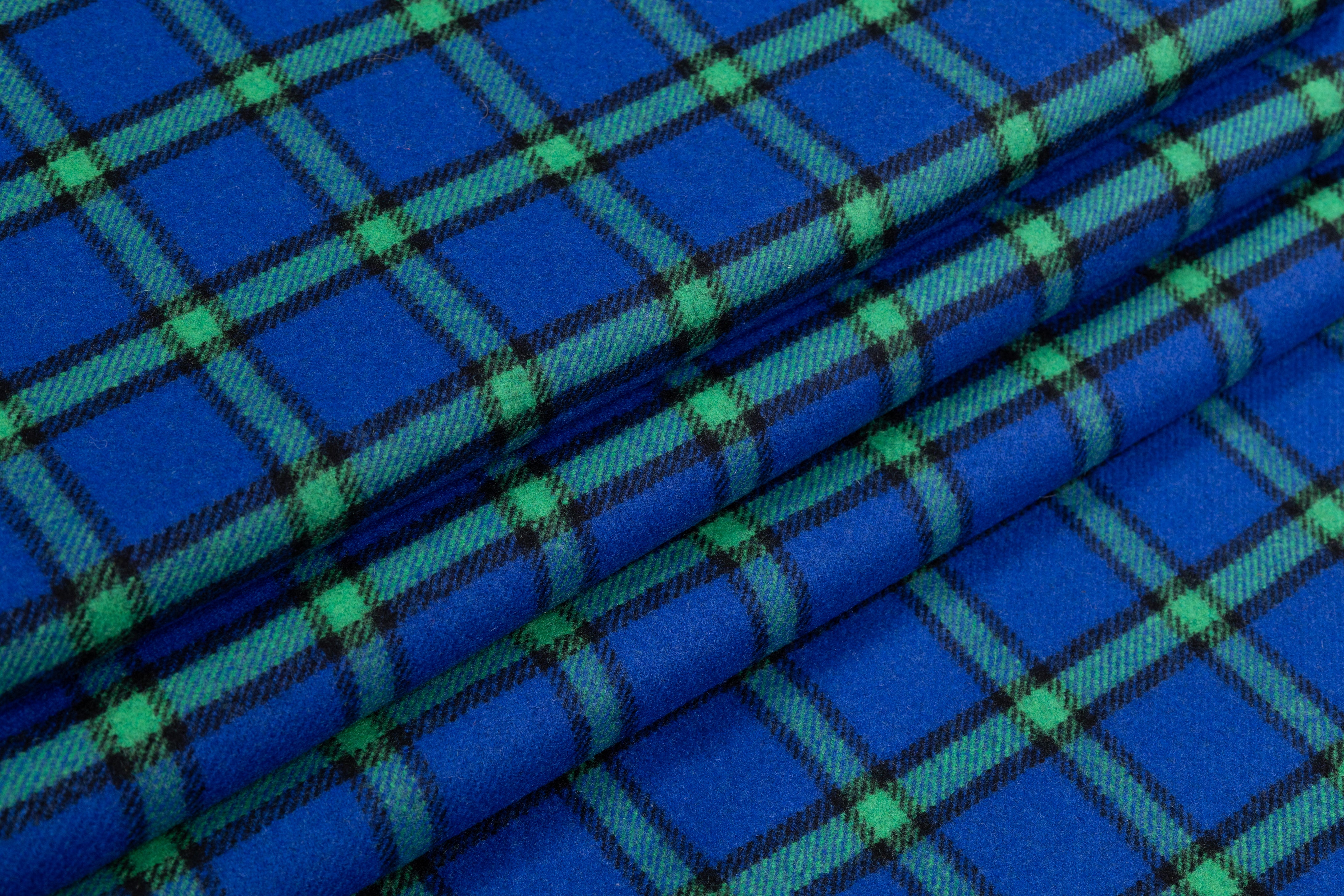 Checked Italian Wool Blend - Blue / Green