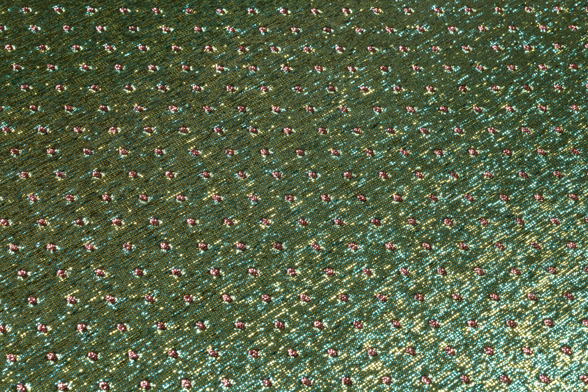 Double Faced Dotted Metallic Italian Brocade - Emerald Green / Metallic Rose