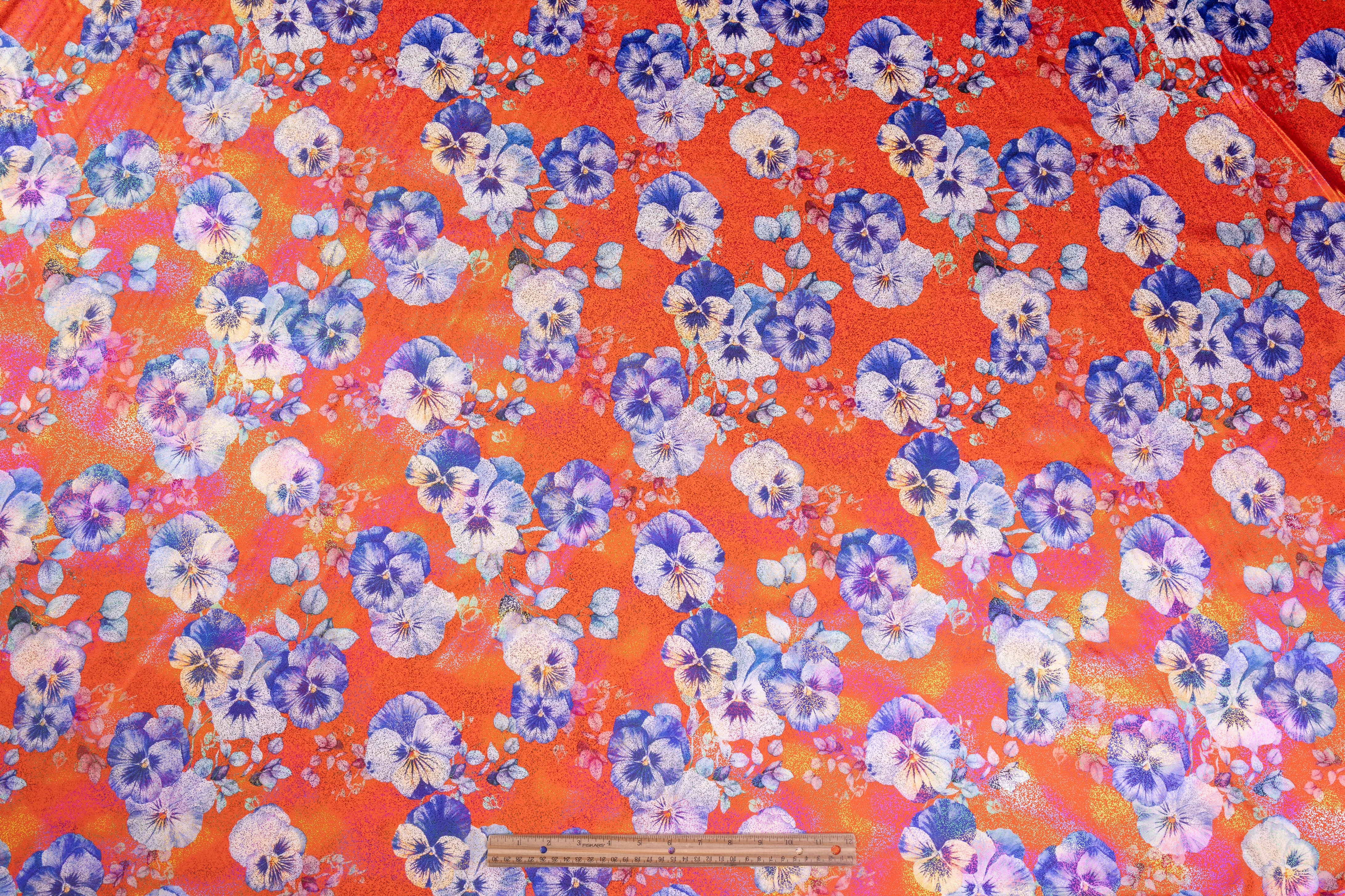 Floral Laminated Italian Silk Charmeuse - Orange / Blue / Multicolor