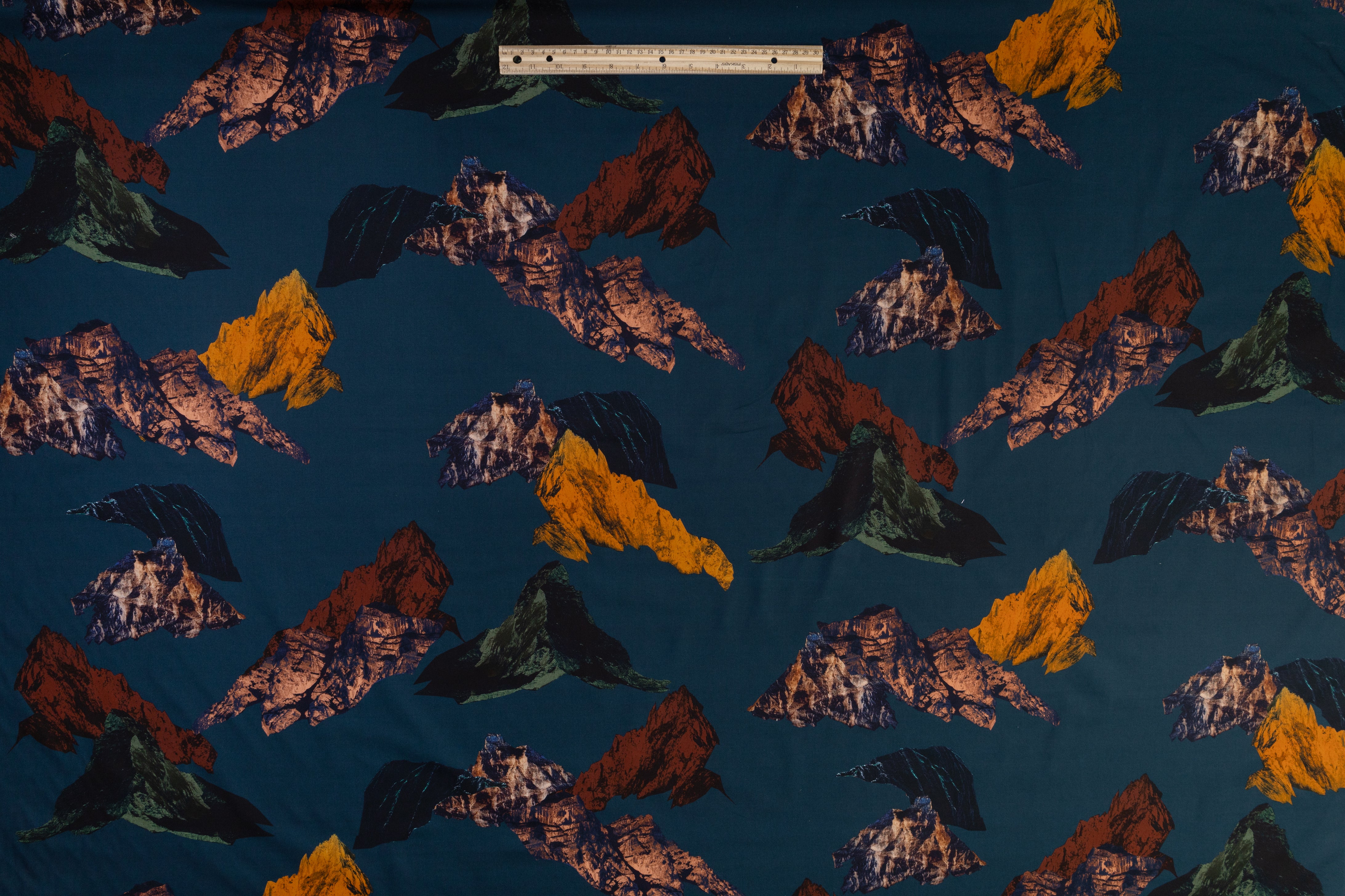 Mountain Printed Italian Cotton - Teal Blue