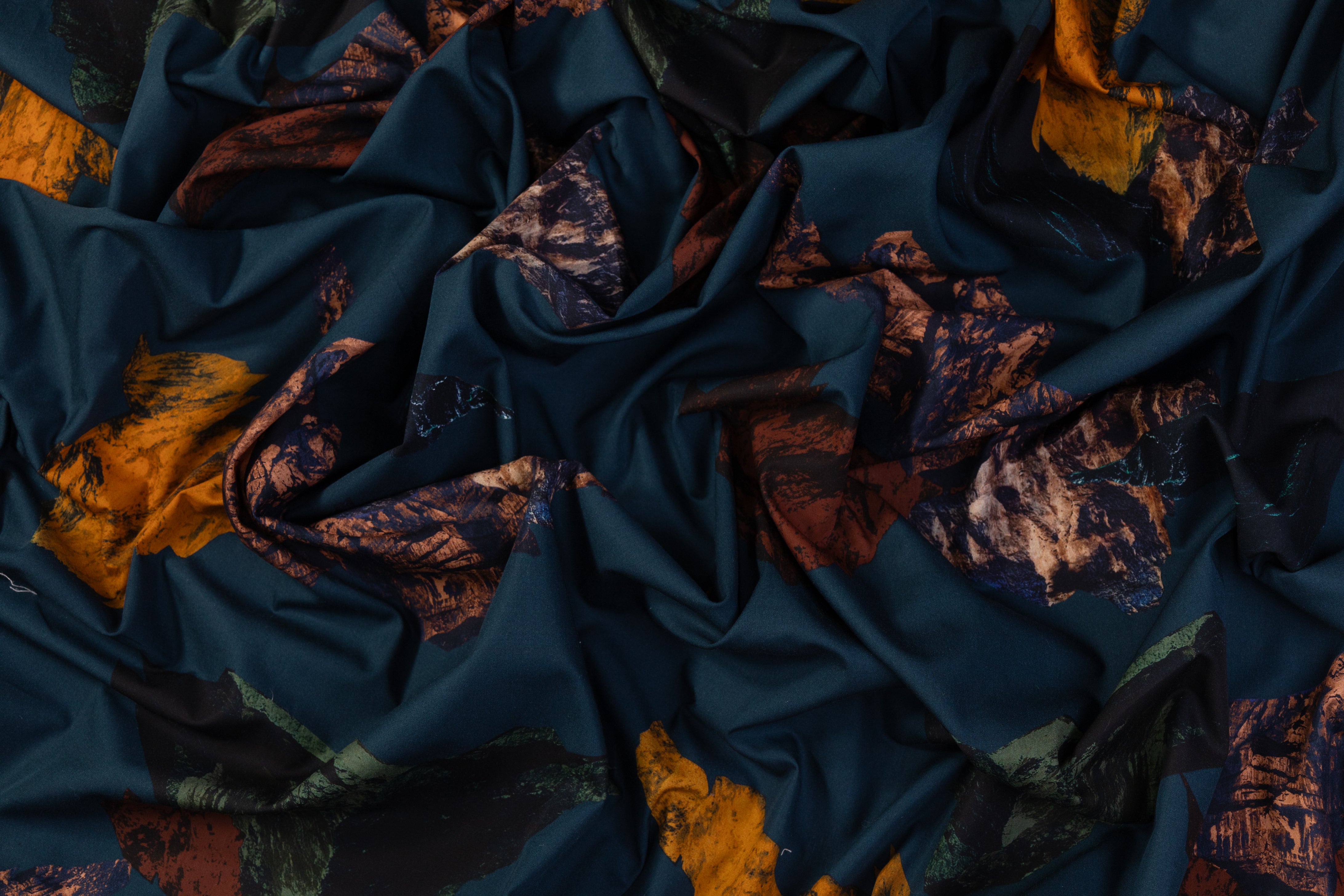 Mountain Printed Italian Cotton - Teal Blue