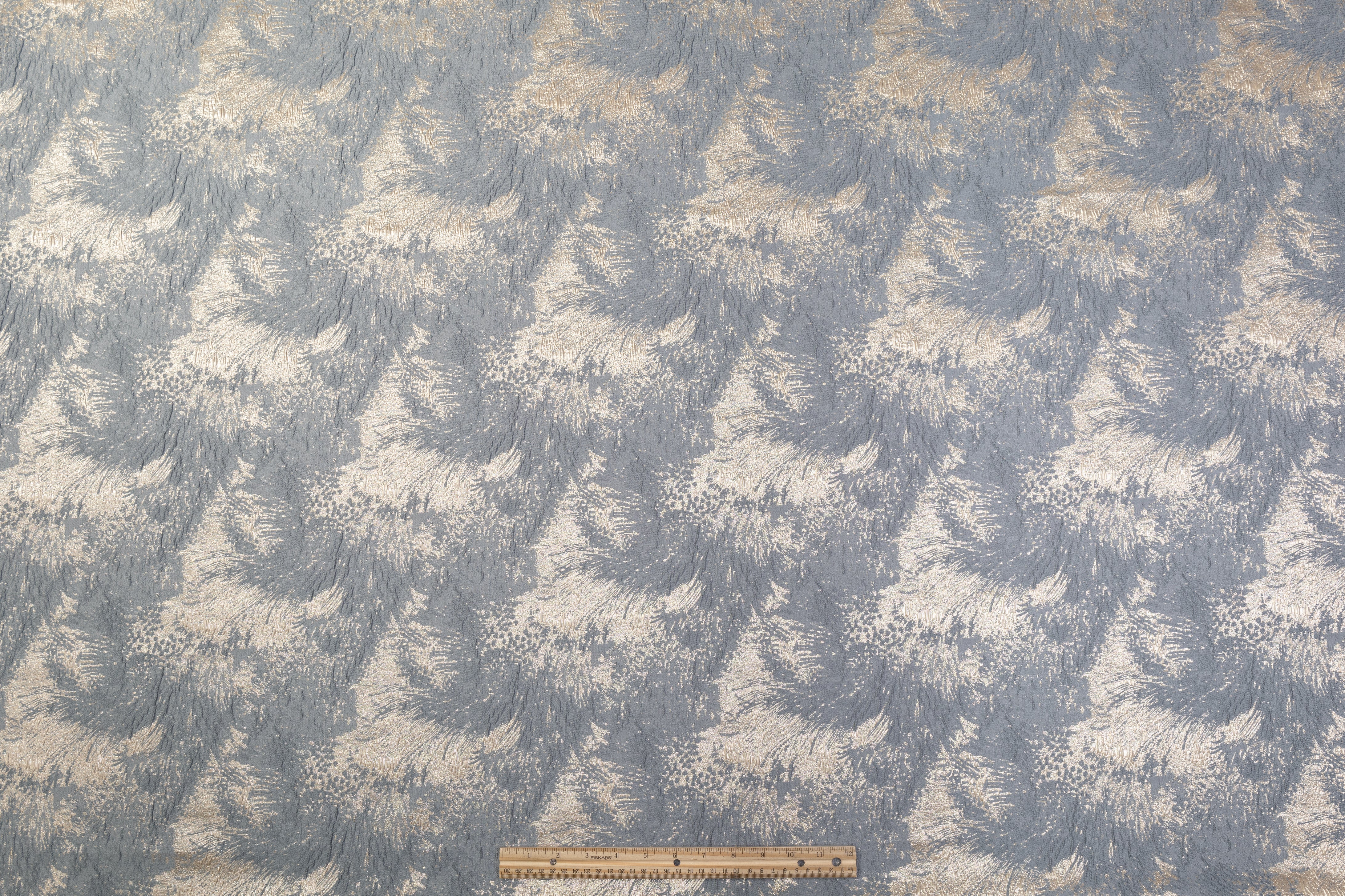 Crushed Metallic Brocade - Periwinkle Blue / Beige