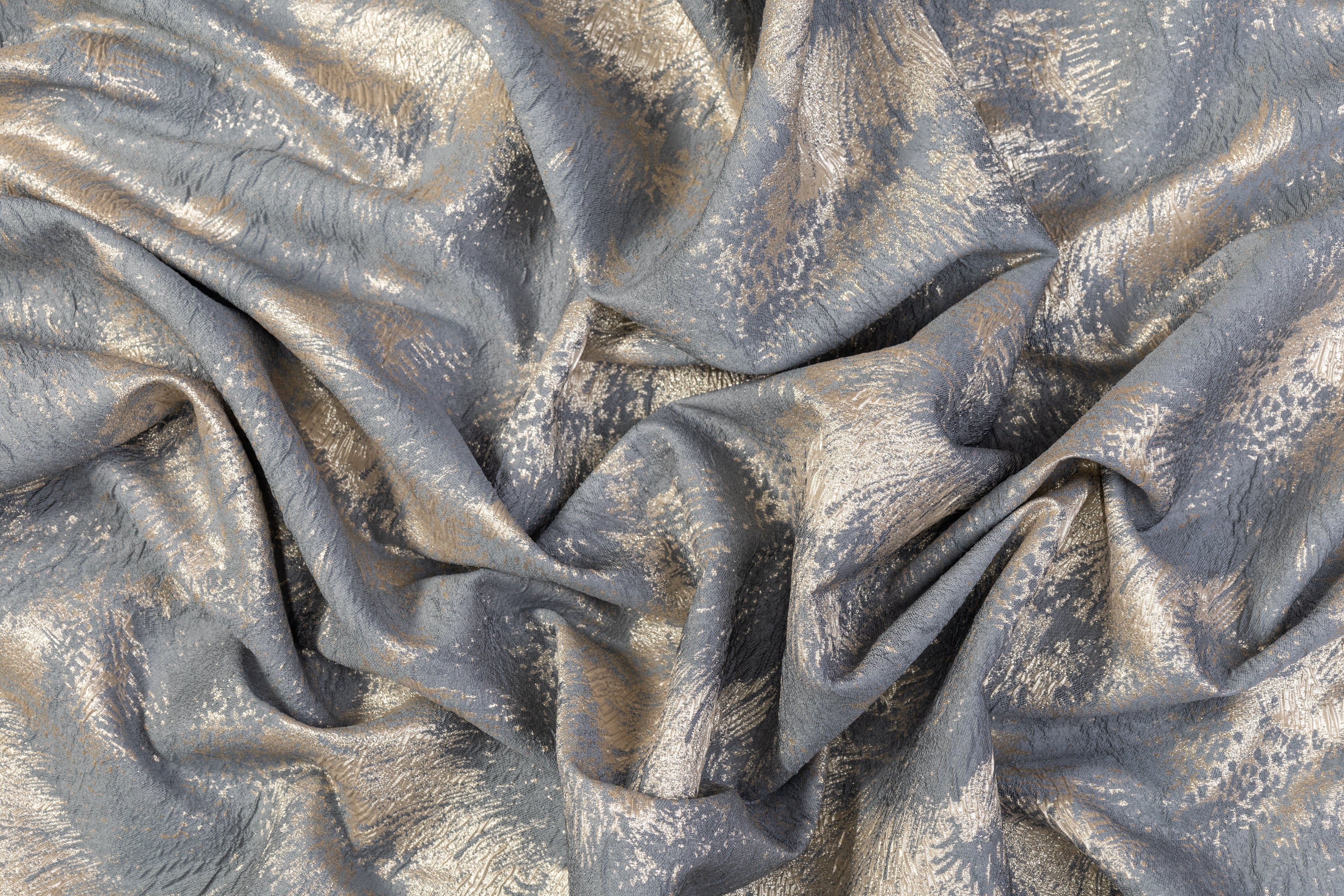 Crushed Metallic Brocade - Periwinkle Blue / Beige