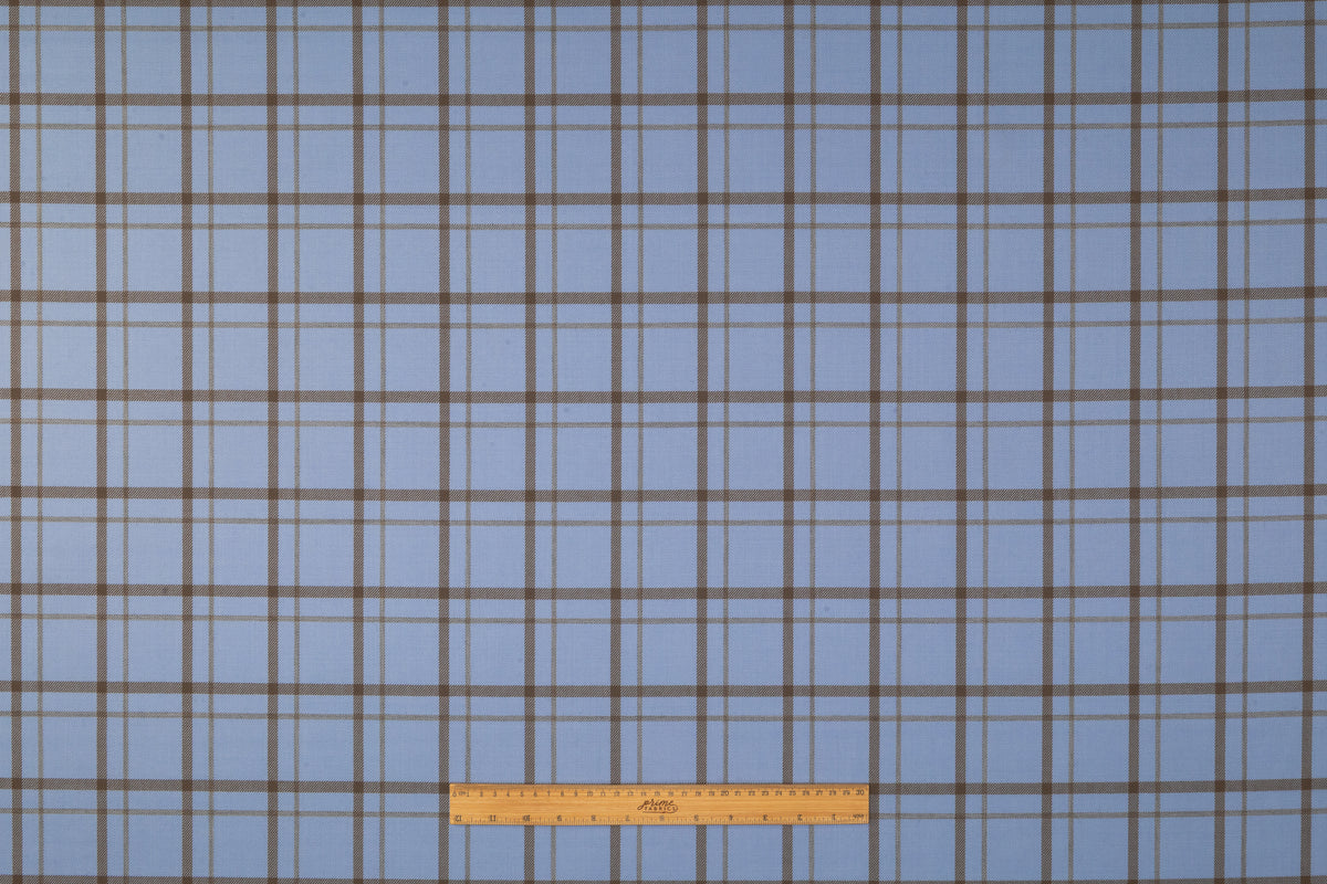 Tartan Italian Wool Suiting - Blue / Dark Taupe