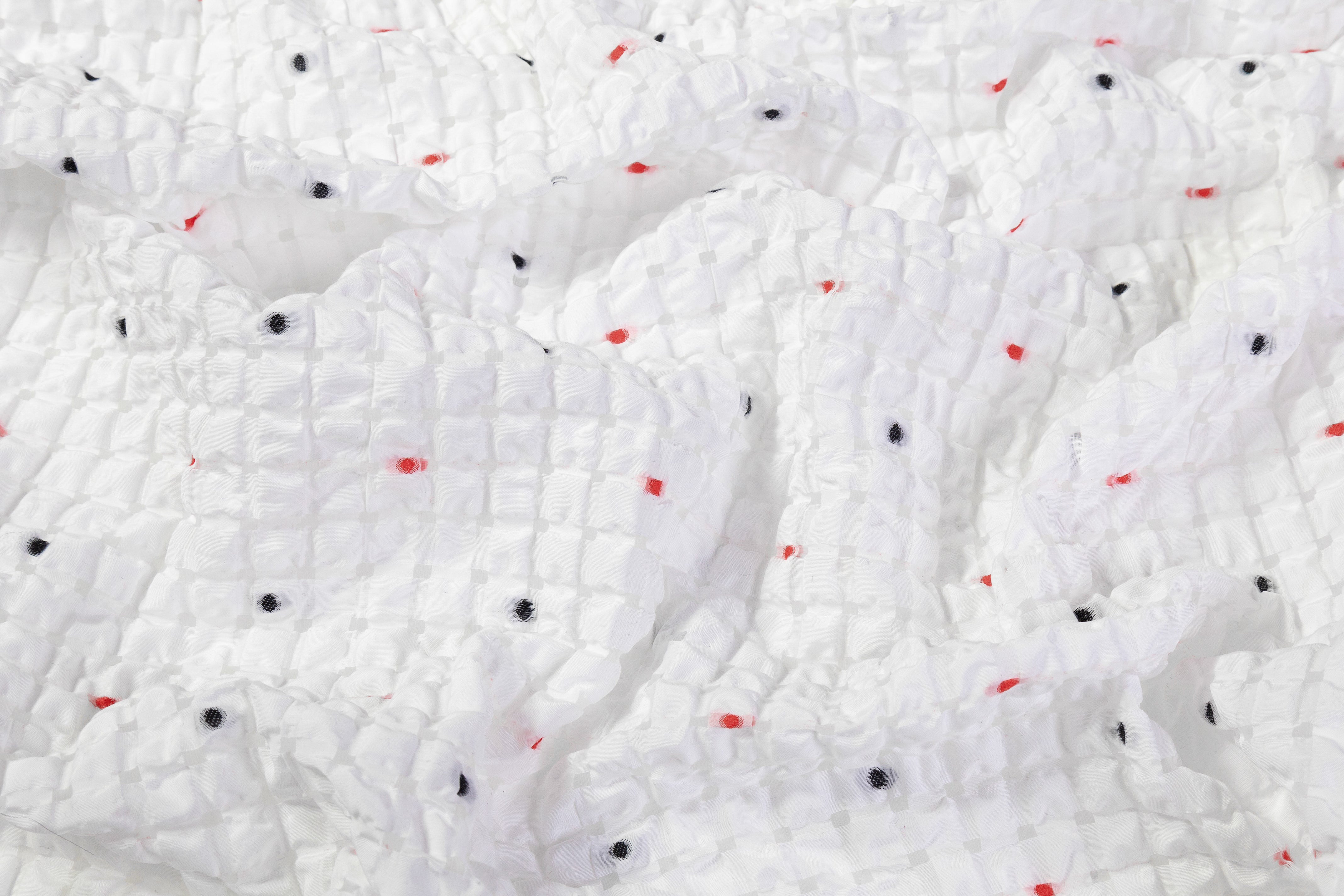 Puckered Dotted Fil Coupé - White / Red / Dark Navy