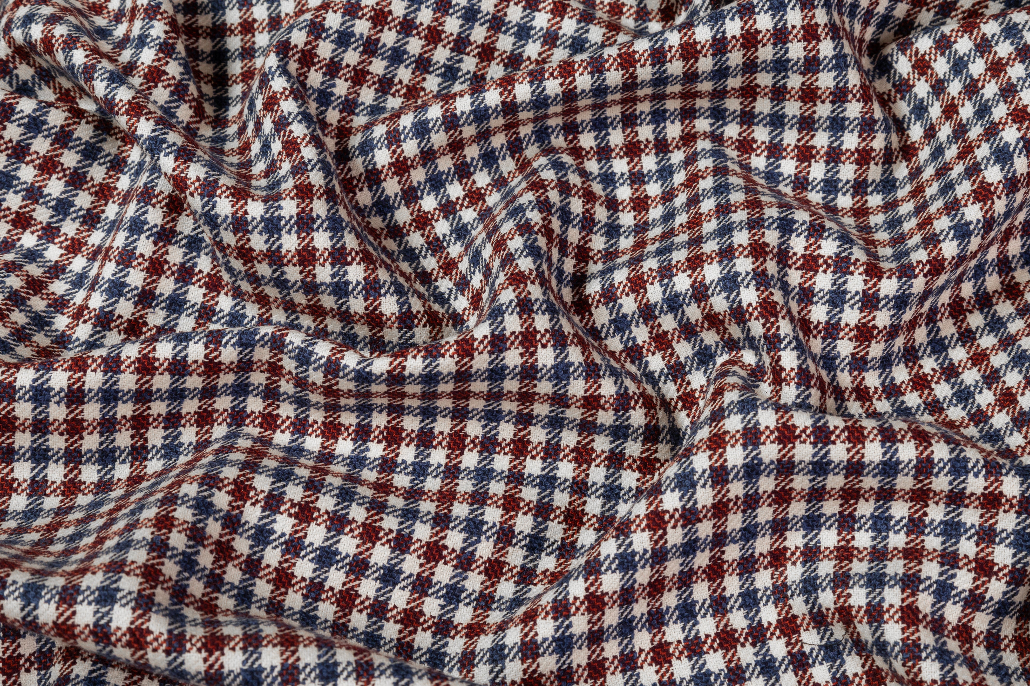 Angelico - Checked Italian Wool Cotton Silk Blend - Burgundy / Blue / Off White