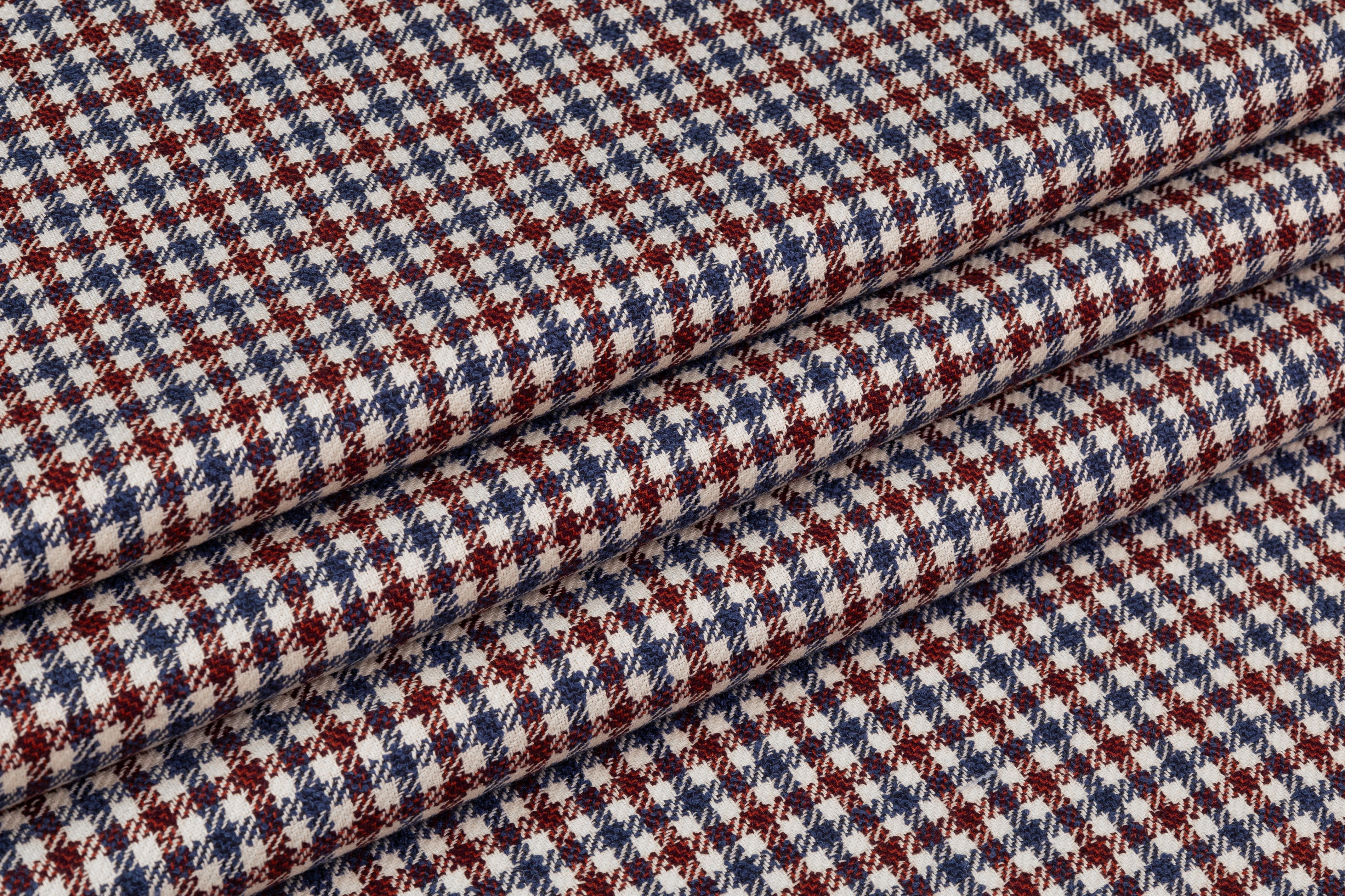 Angelico - Checked Italian Wool Cotton Silk Blend - Burgundy / Blue / Off White