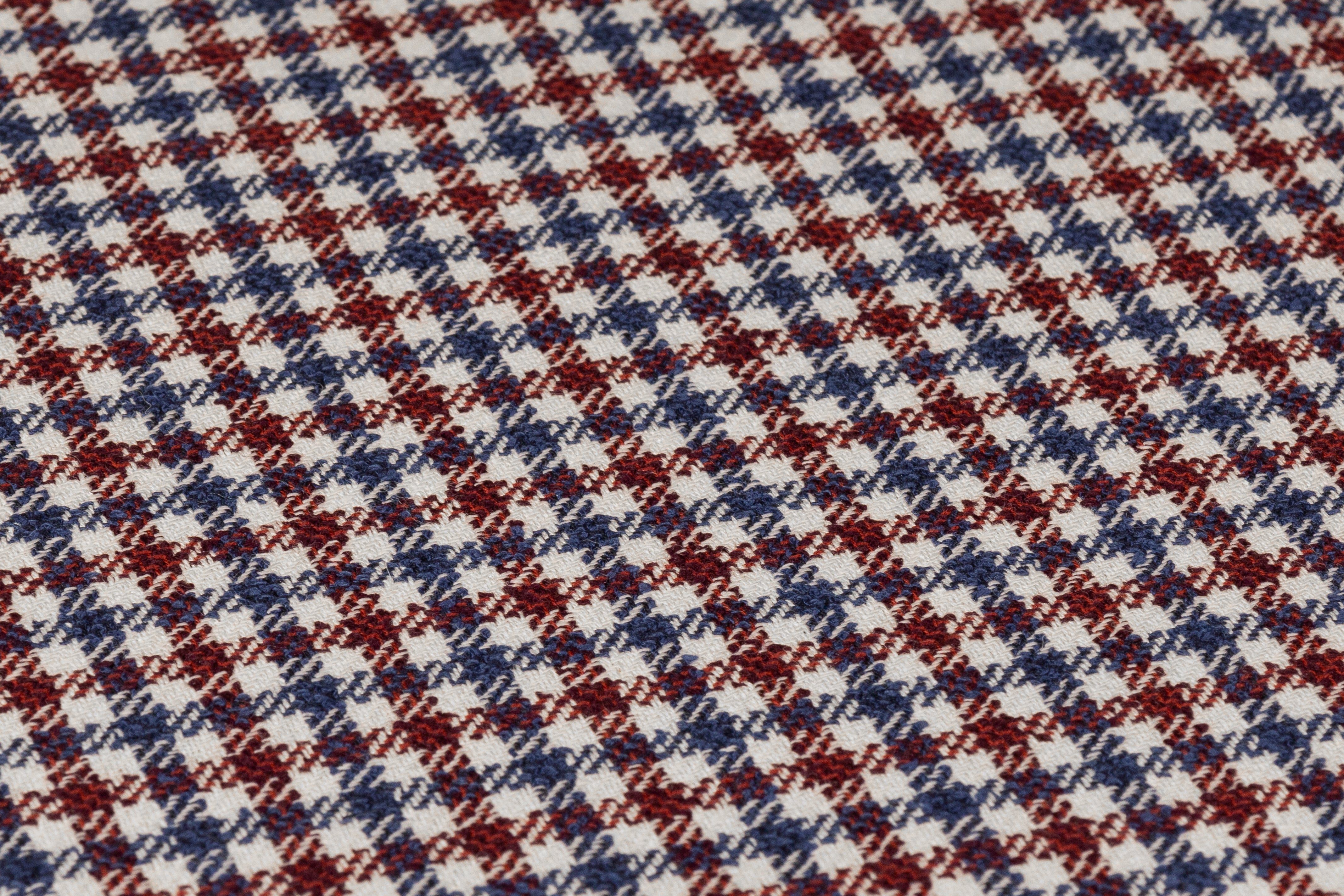 Angelico - Checked Italian Wool Cotton Silk Blend - Burgundy / Blue / Off White