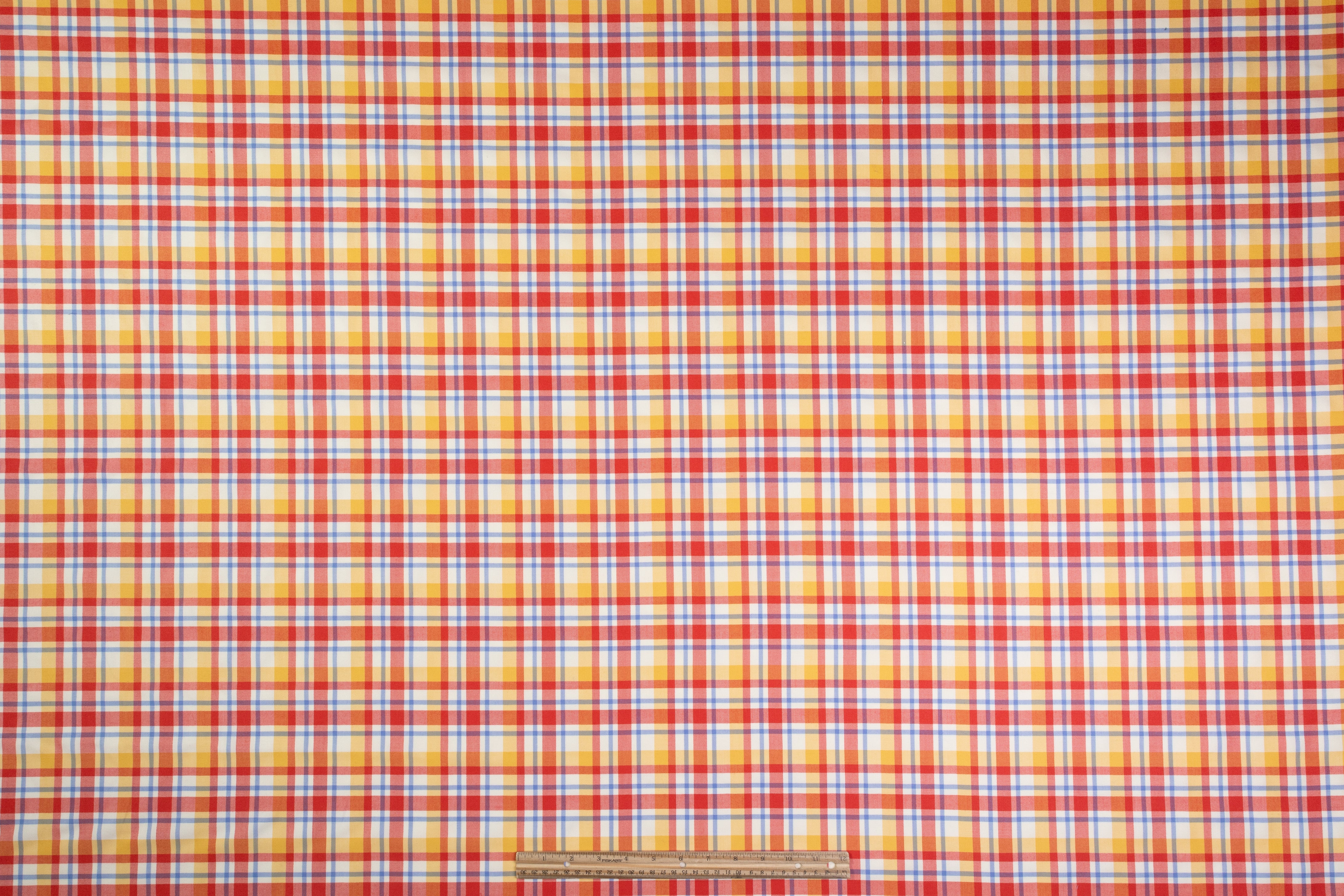 Checked Italian Silk and Wool Suiting - Red / Yellow / Blue