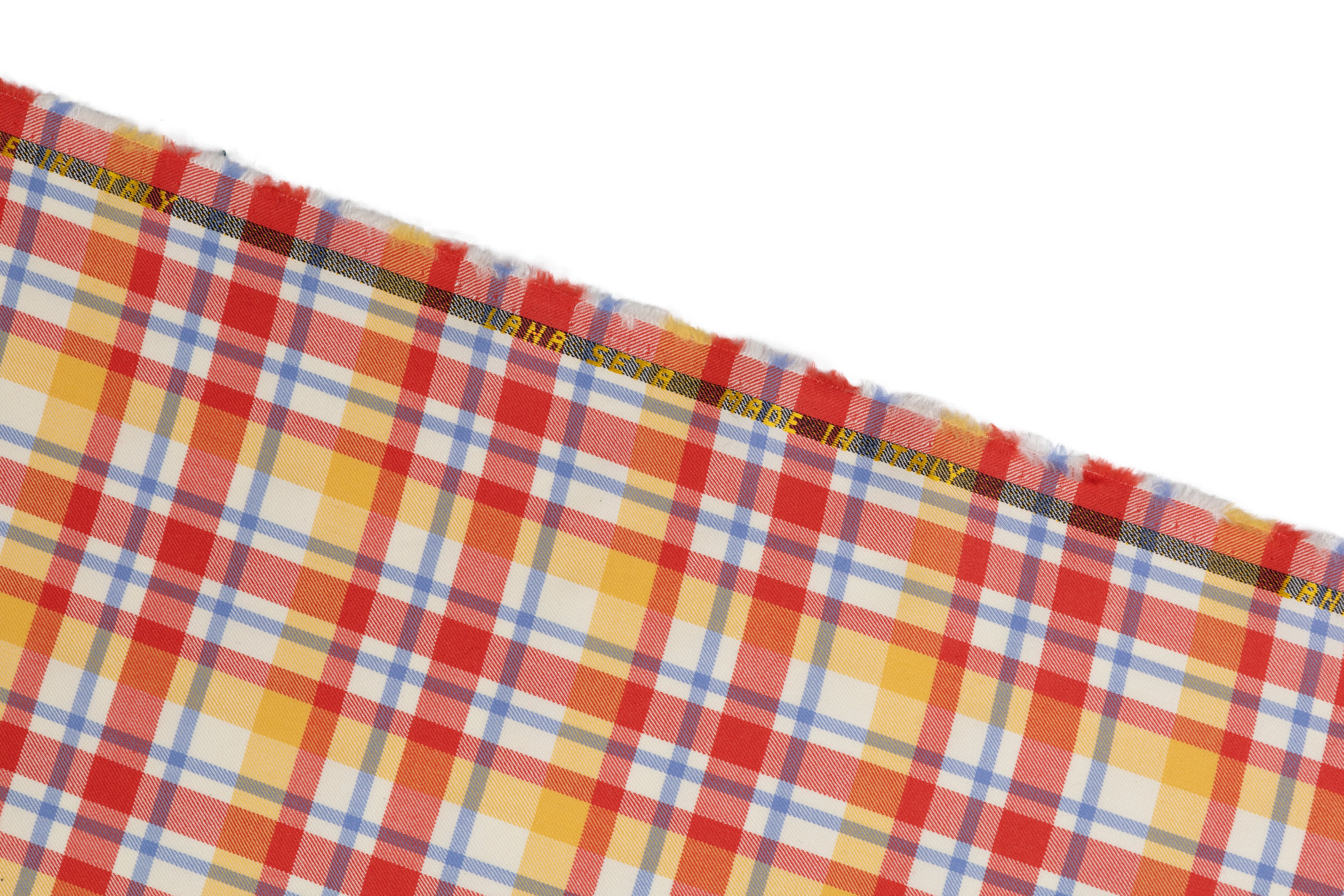 Checked Italian Silk and Wool Suiting - Red / Yellow / Blue