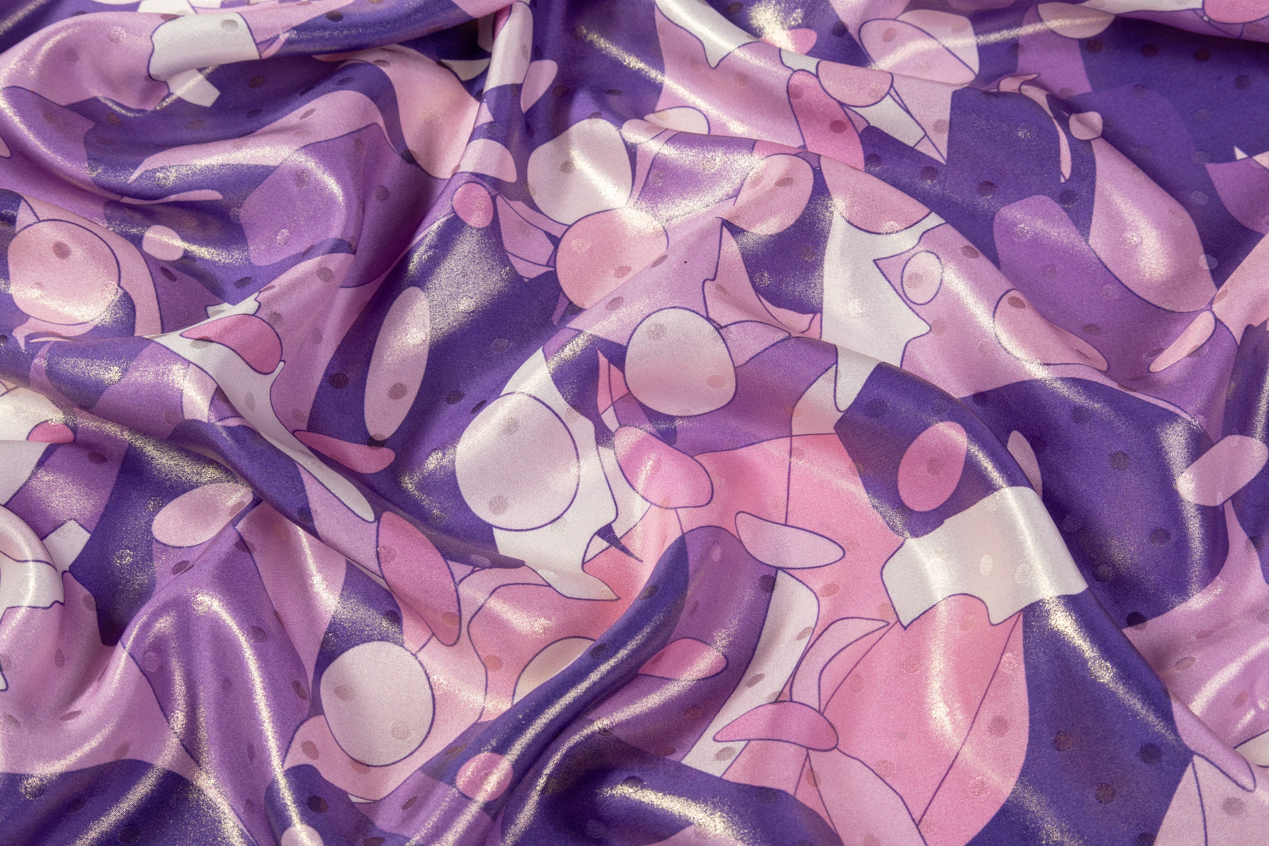 Abstract Laminated Italian Silk Charmeuse - Purple