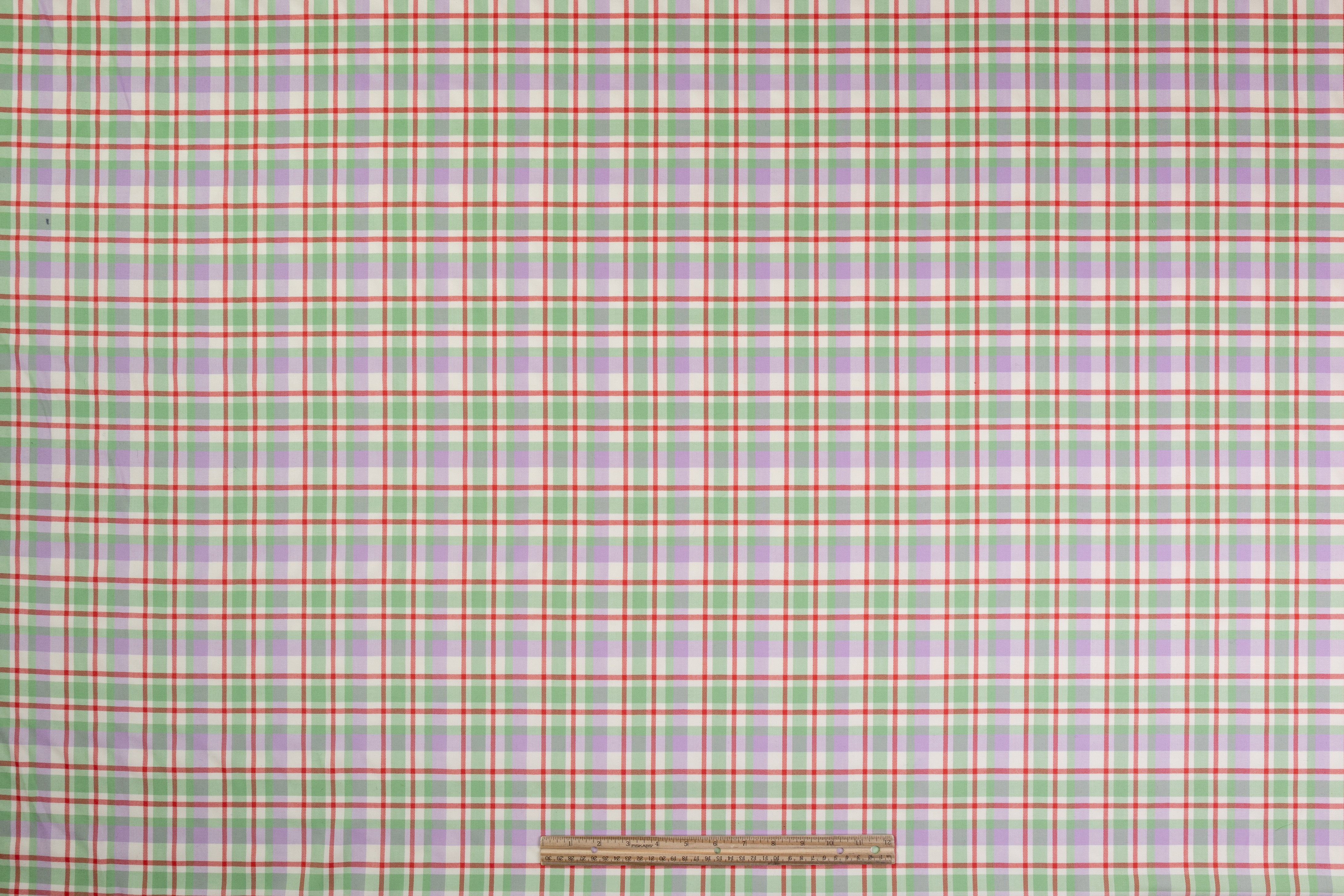 Checked Italian Silk and Wool Suiting - Green / Purple / Red