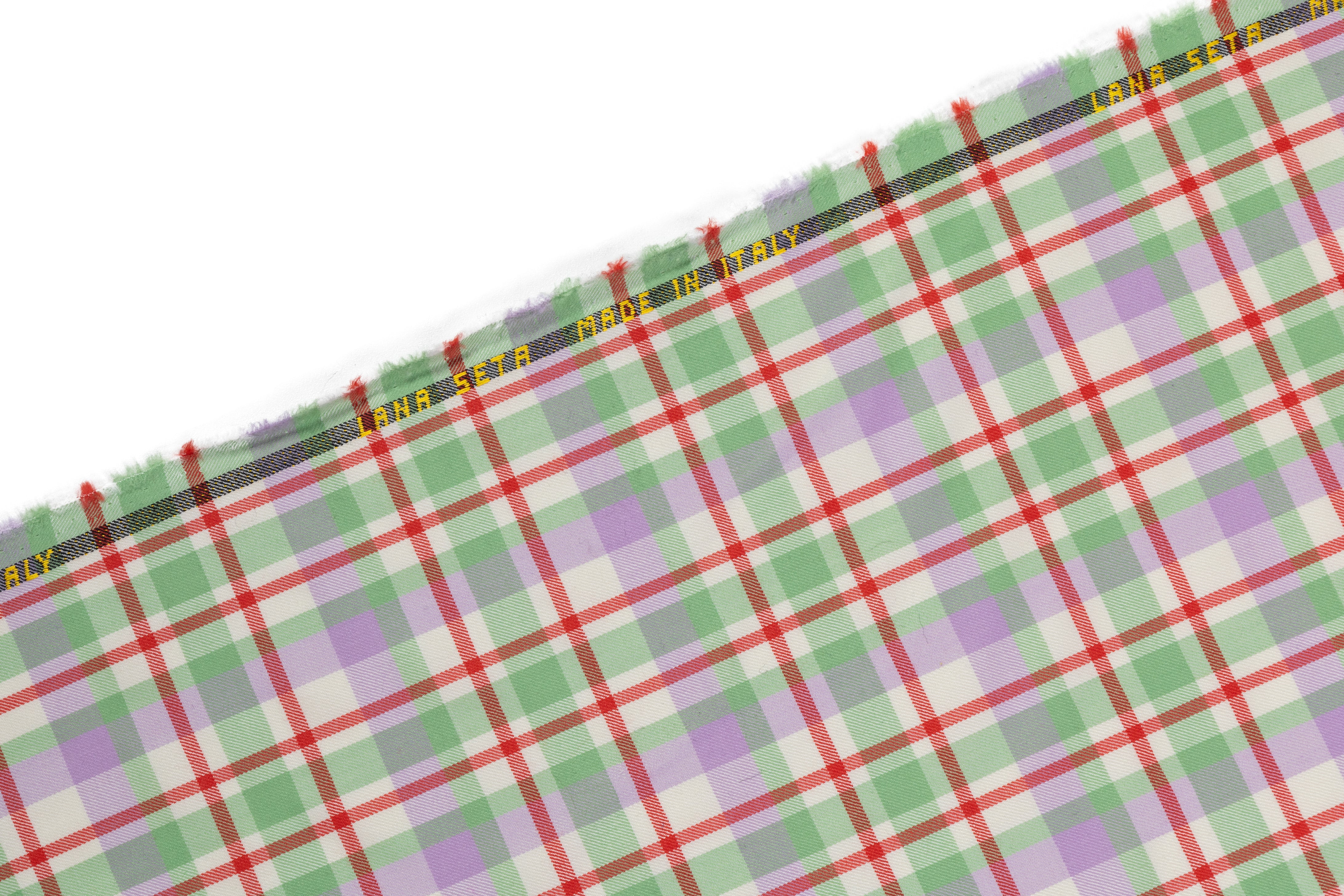 Checked Italian Silk and Wool Suiting - Green / Purple / Red