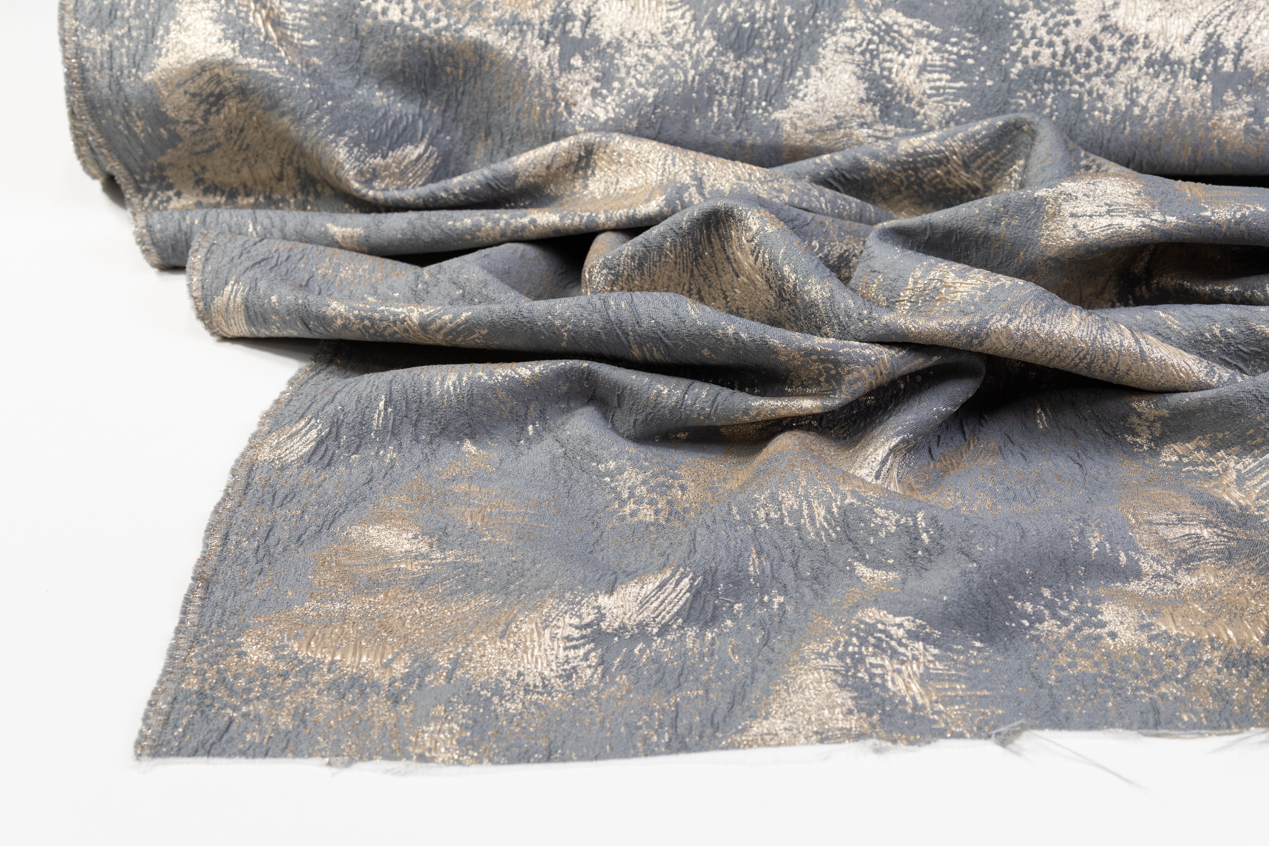 Crushed Metallic Brocade - Periwinkle Blue / Beige