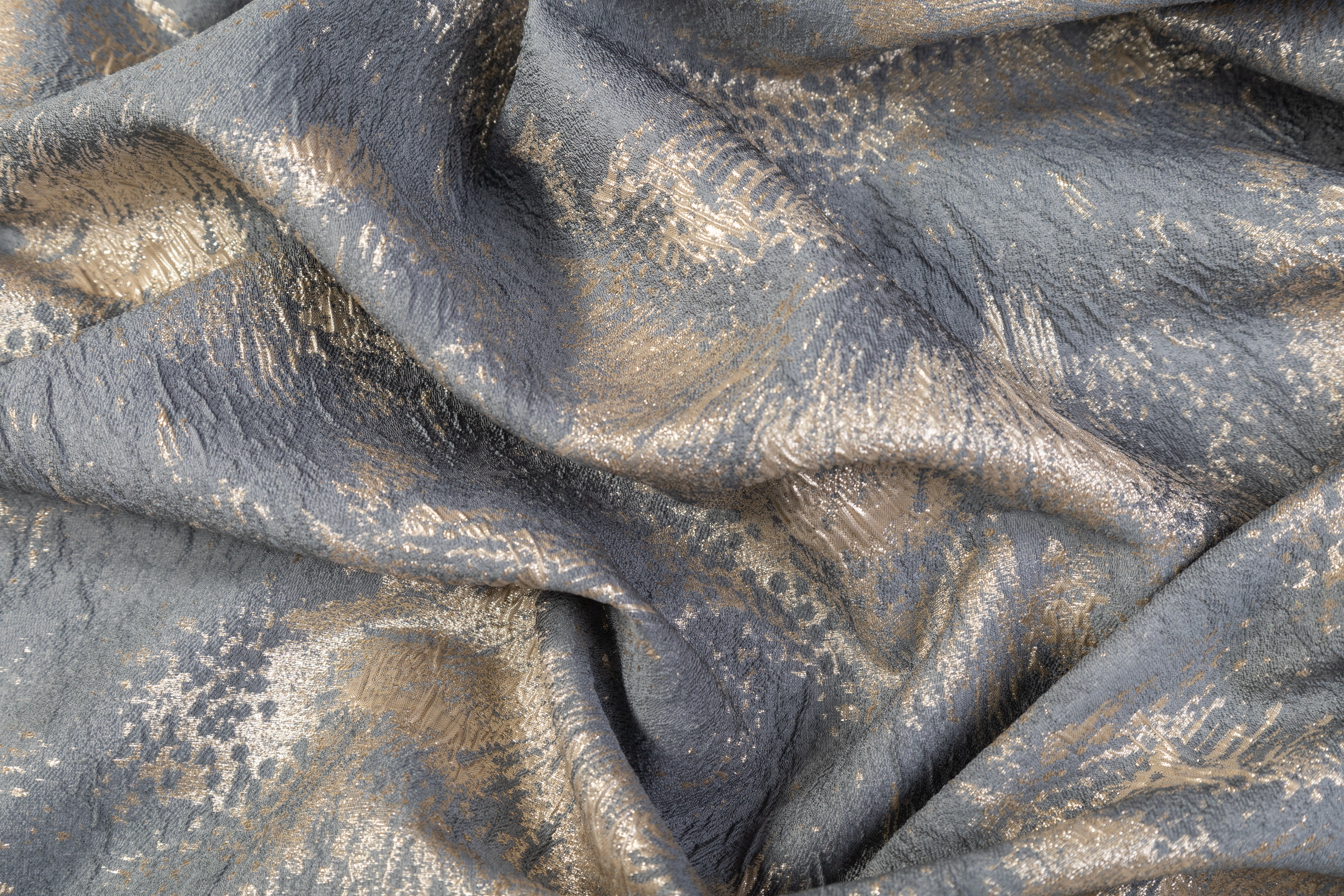 Crushed Metallic Brocade - Periwinkle Blue / Beige