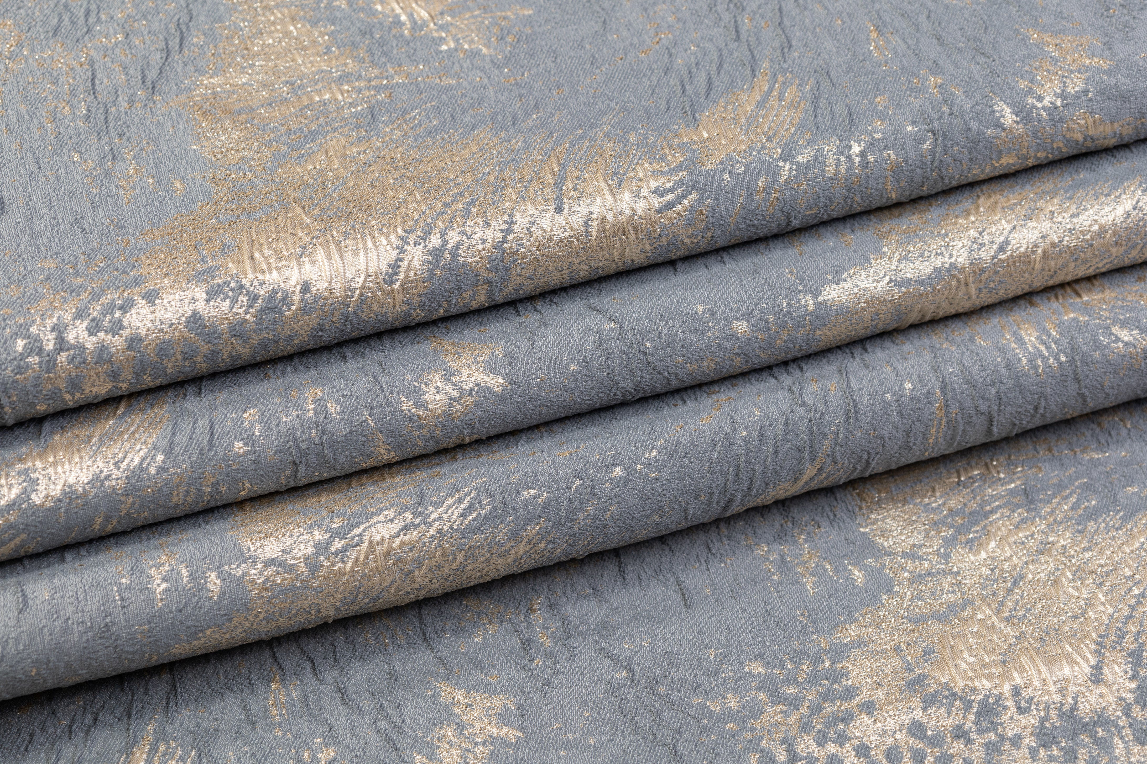 Crushed Metallic Brocade - Periwinkle Blue / Beige