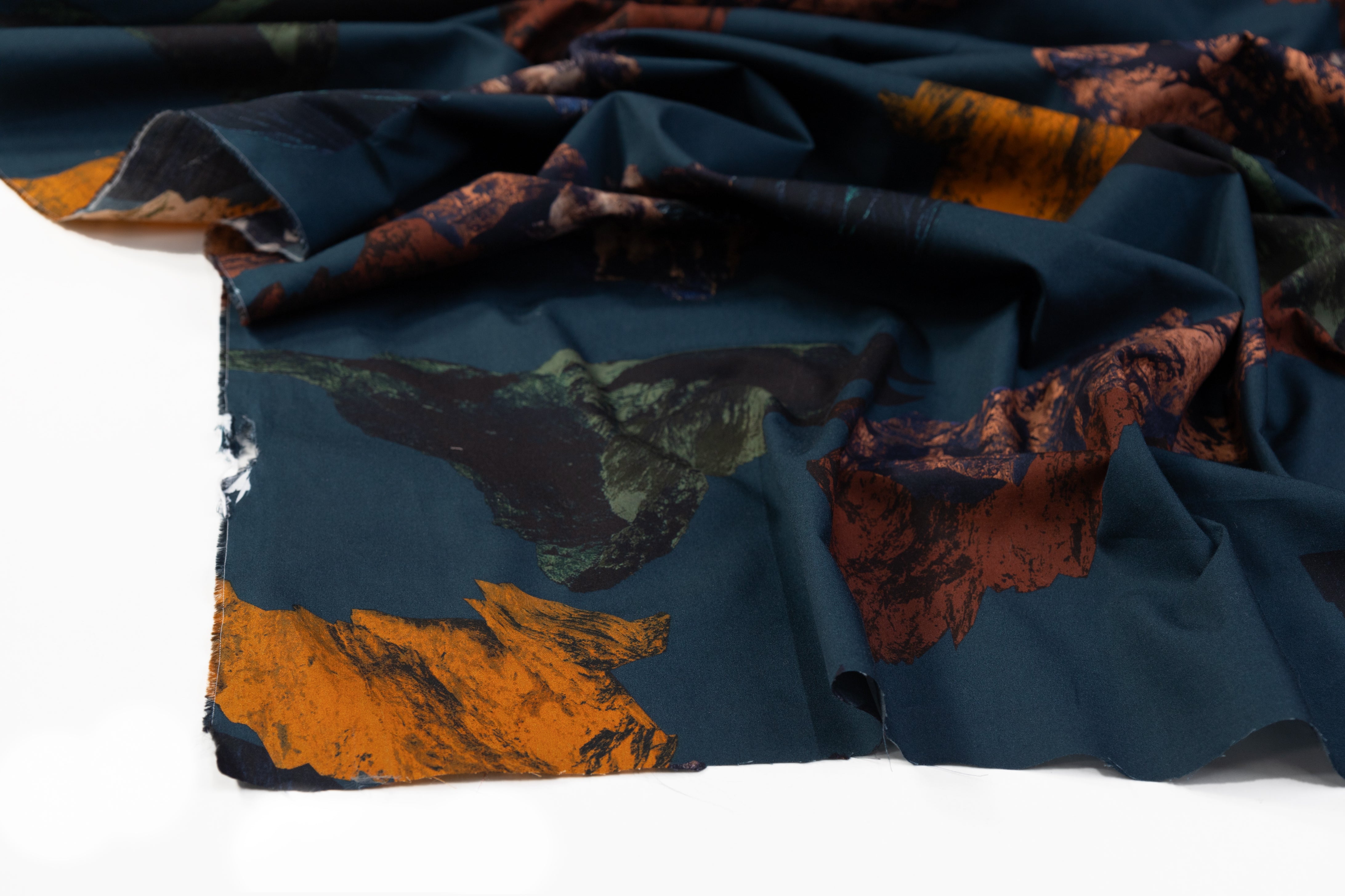 Mountain Printed Italian Cotton - Teal Blue