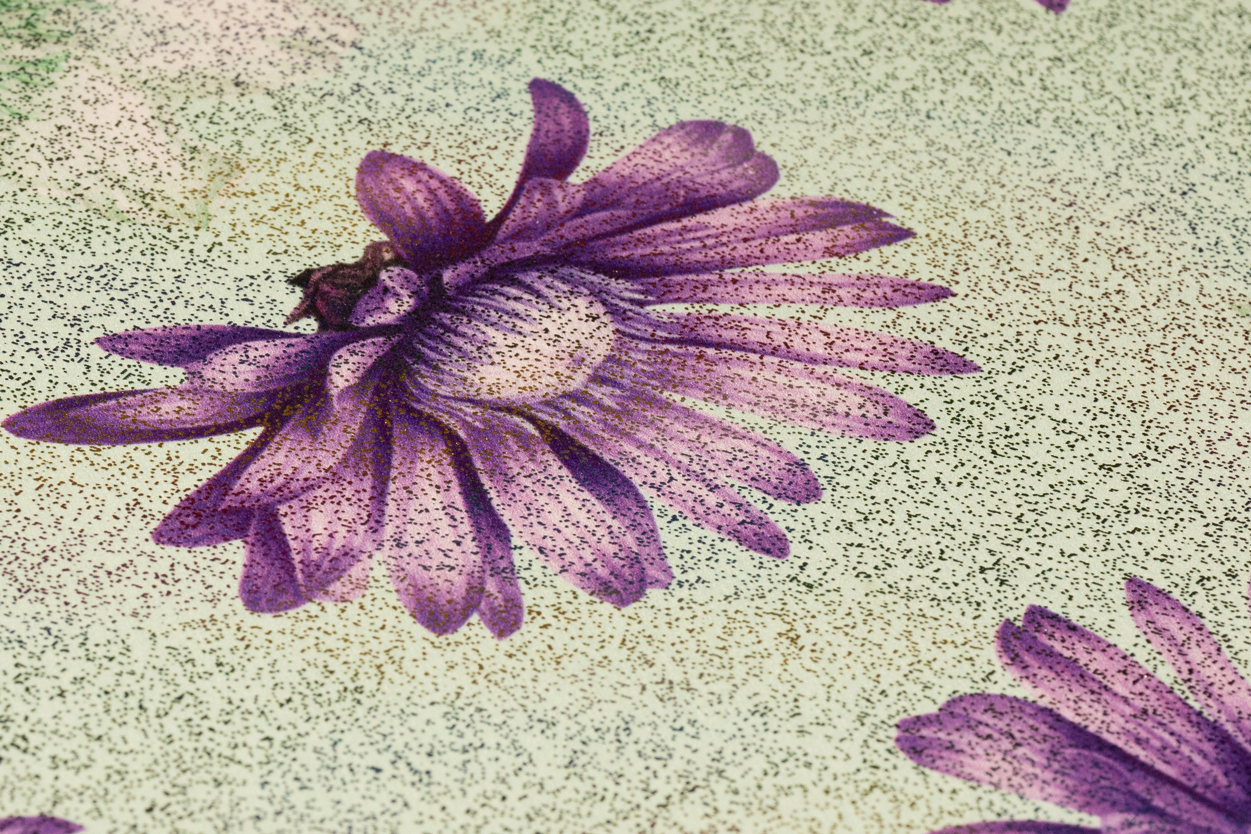 Floral Laminated Italian Silk Charmeuse - Green / Lavender