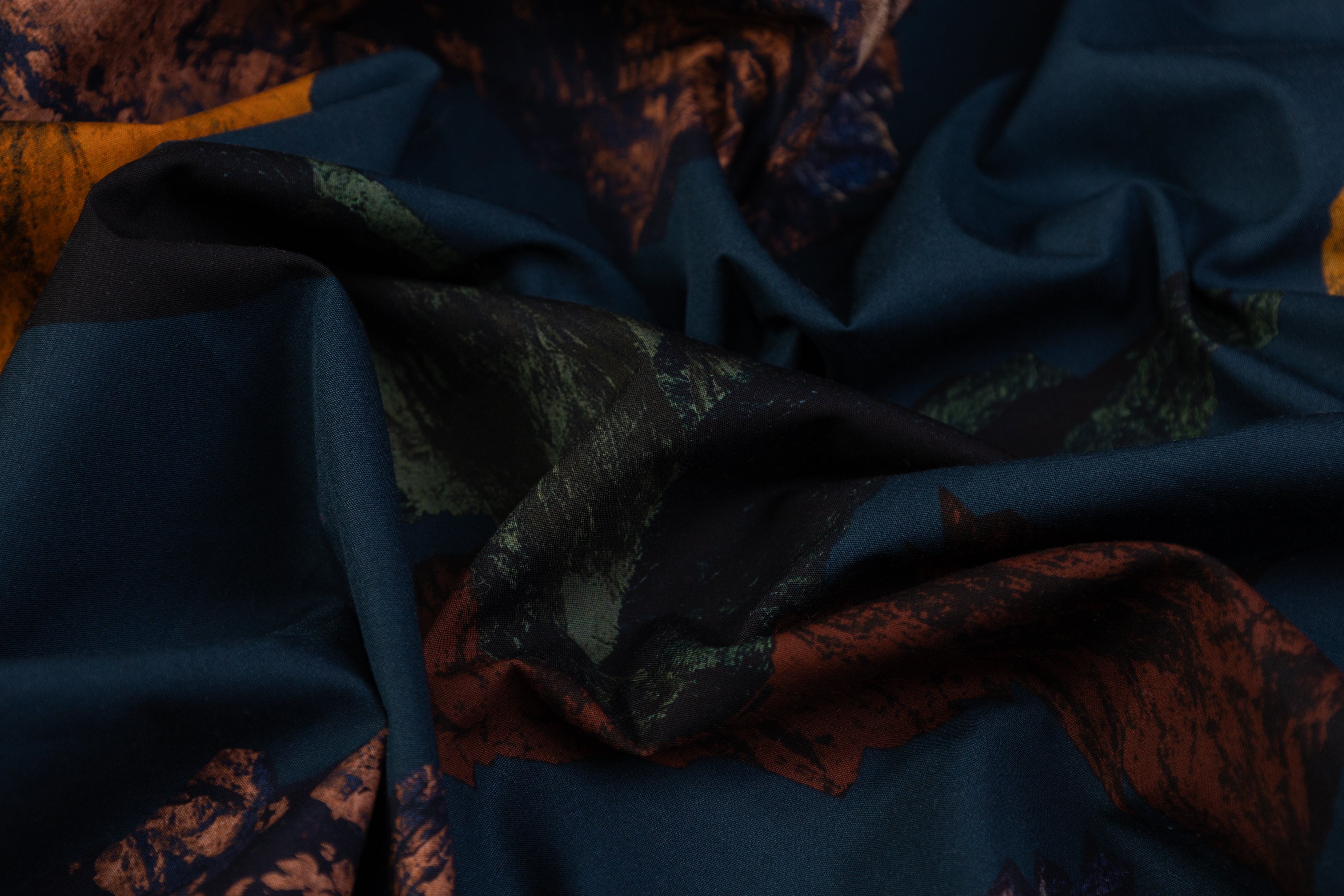 Mountain Printed Italian Cotton - Teal Blue