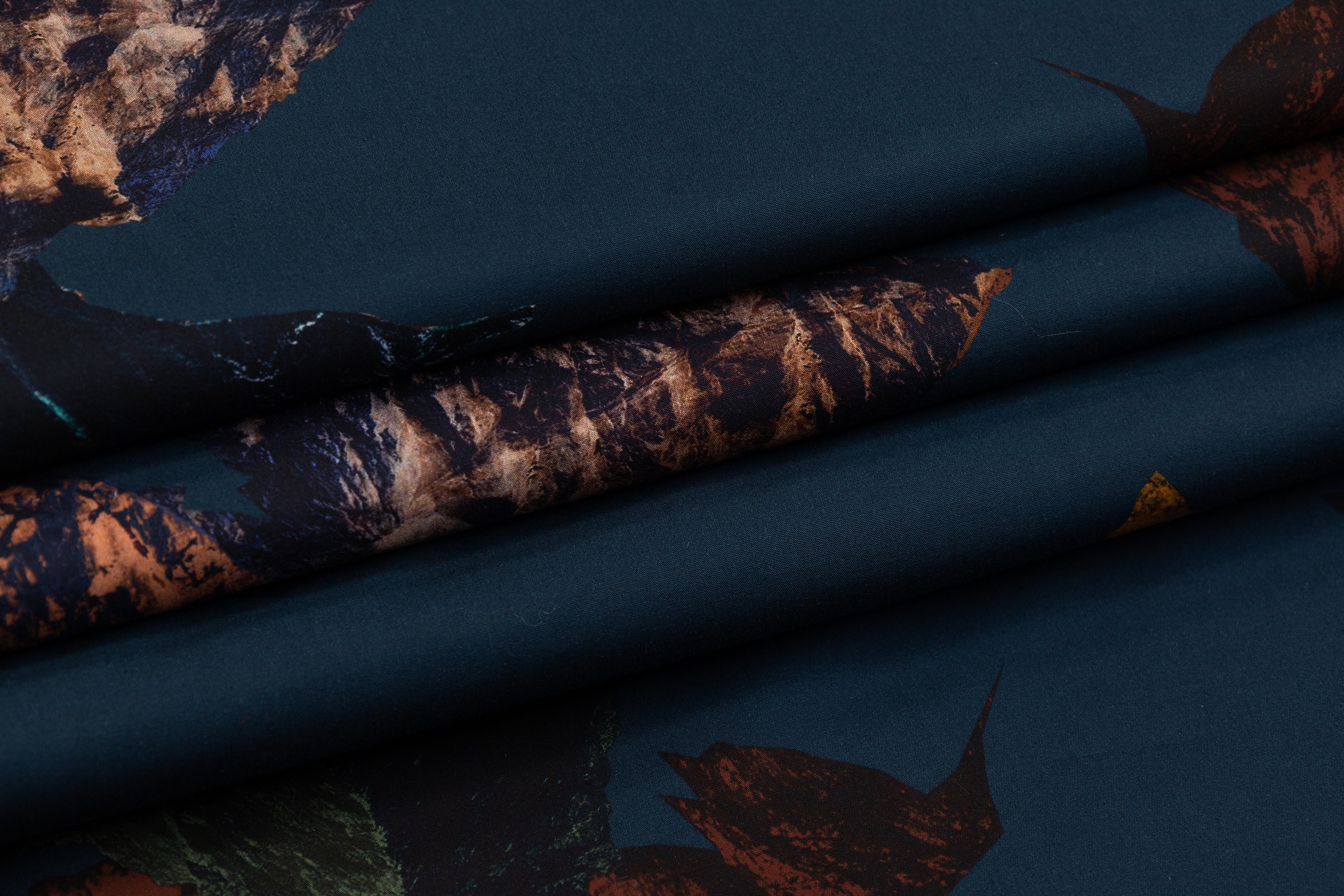 Mountain Printed Italian Cotton - Teal Blue