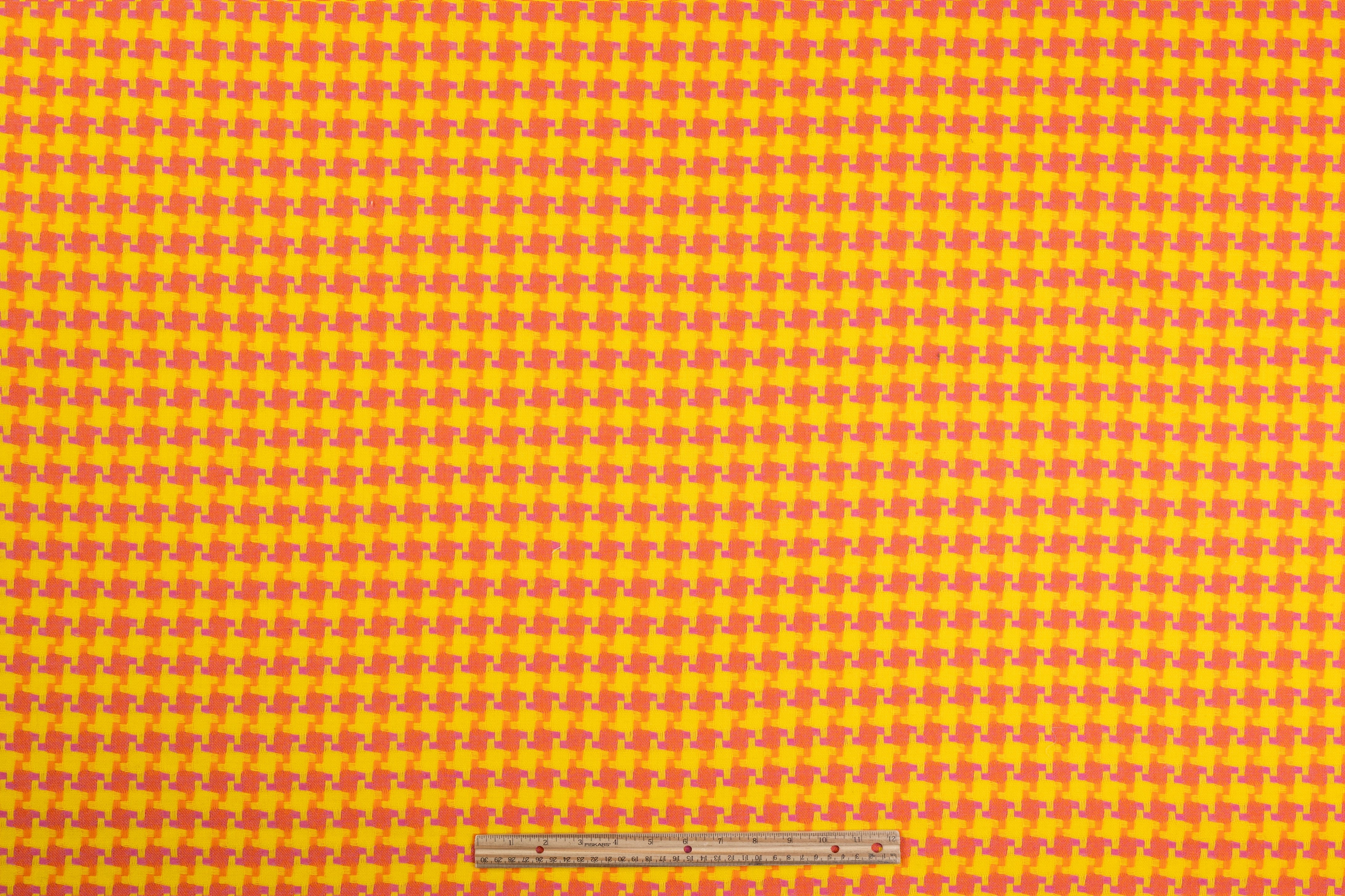 Houndstooth Italian Wool Cotton Tweed - Yellow / Orange / Pink