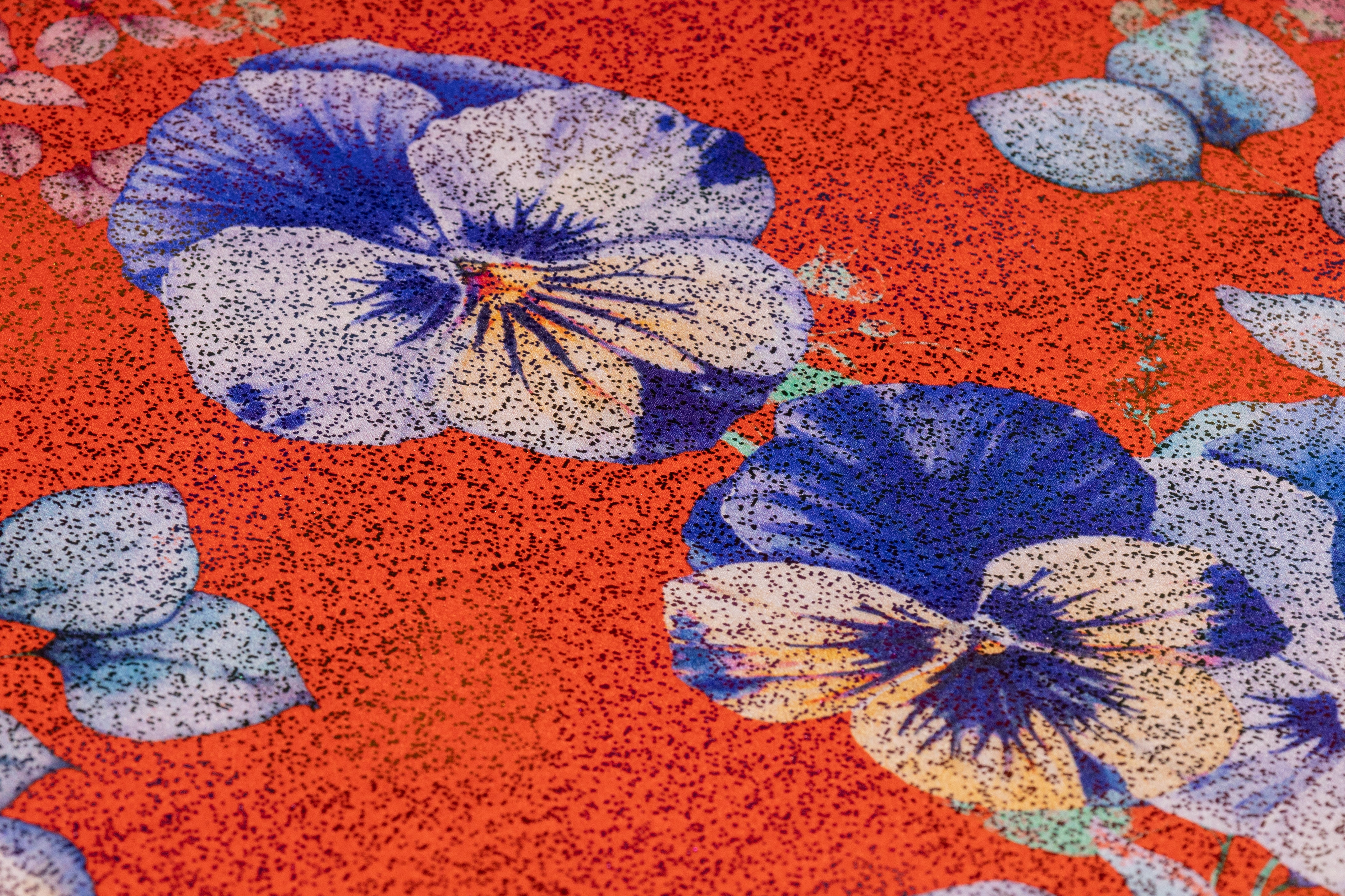Floral Laminated Italian Silk Charmeuse - Orange / Blue / Multicolor