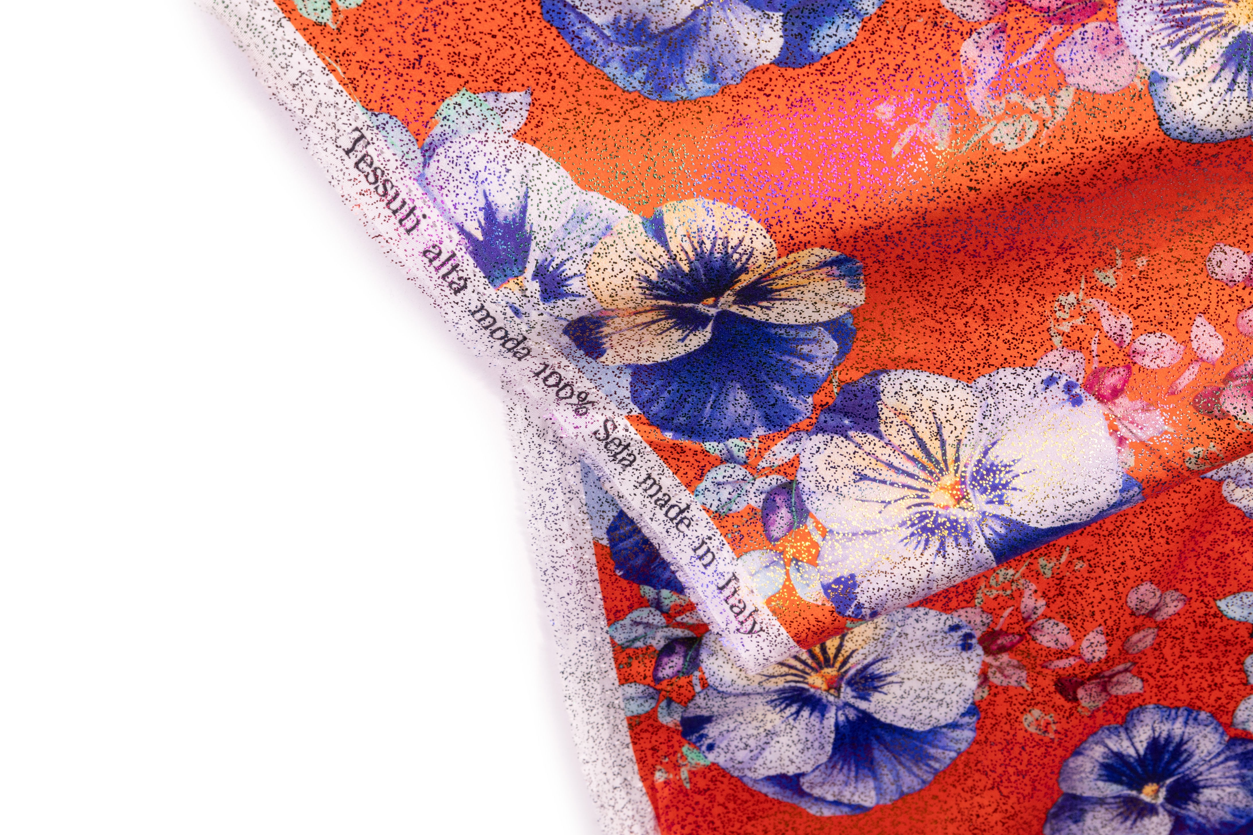 Floral Laminated Italian Silk Charmeuse - Orange / Blue / Multicolor