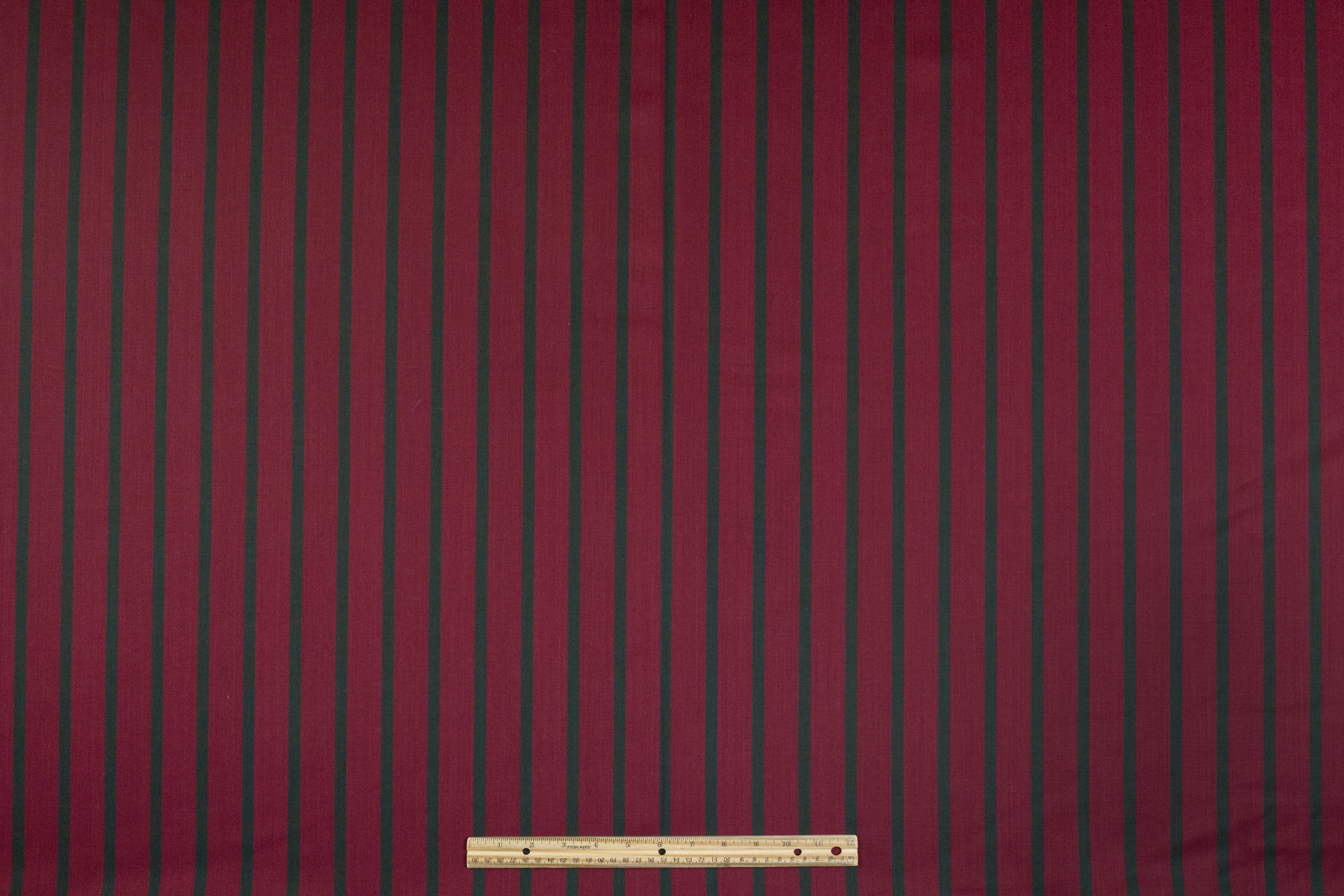 Striped Italian Satin Faille Wool - Burgundy / Green
