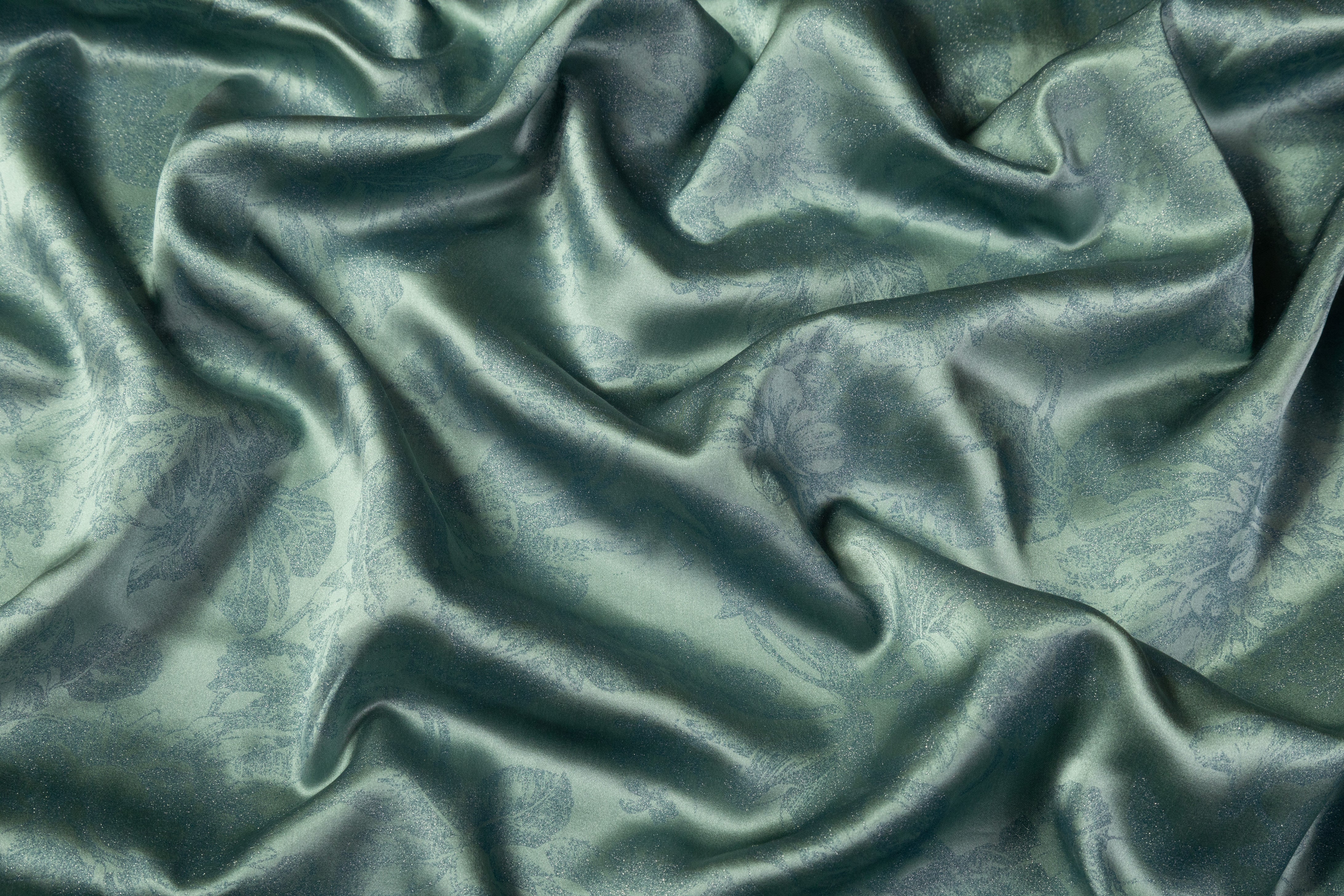 Floral Laminated Italian Silk Charmeuse - Muted Jade