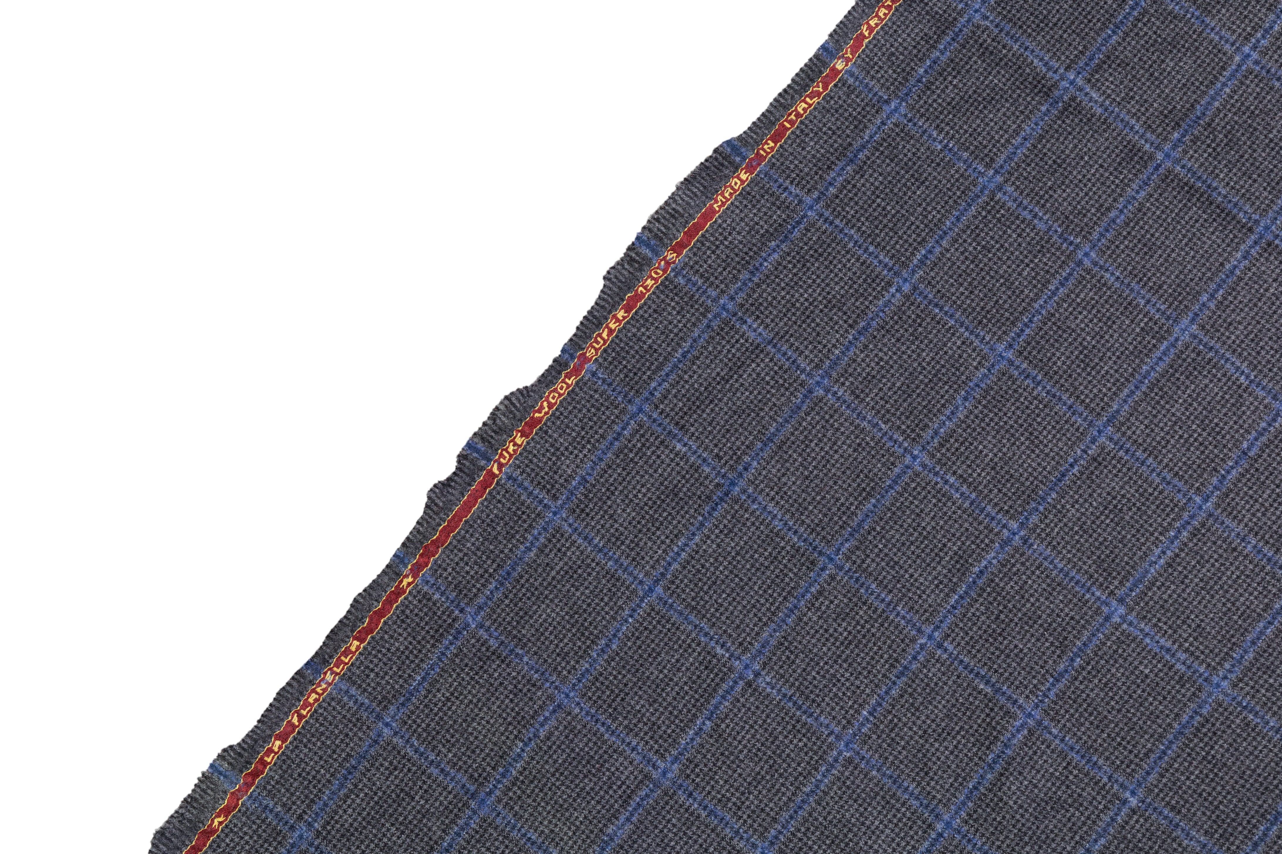 Tallia di Delfino - Checked Italian Super 130s Wool Flannel - Charcoal Gray / Blue