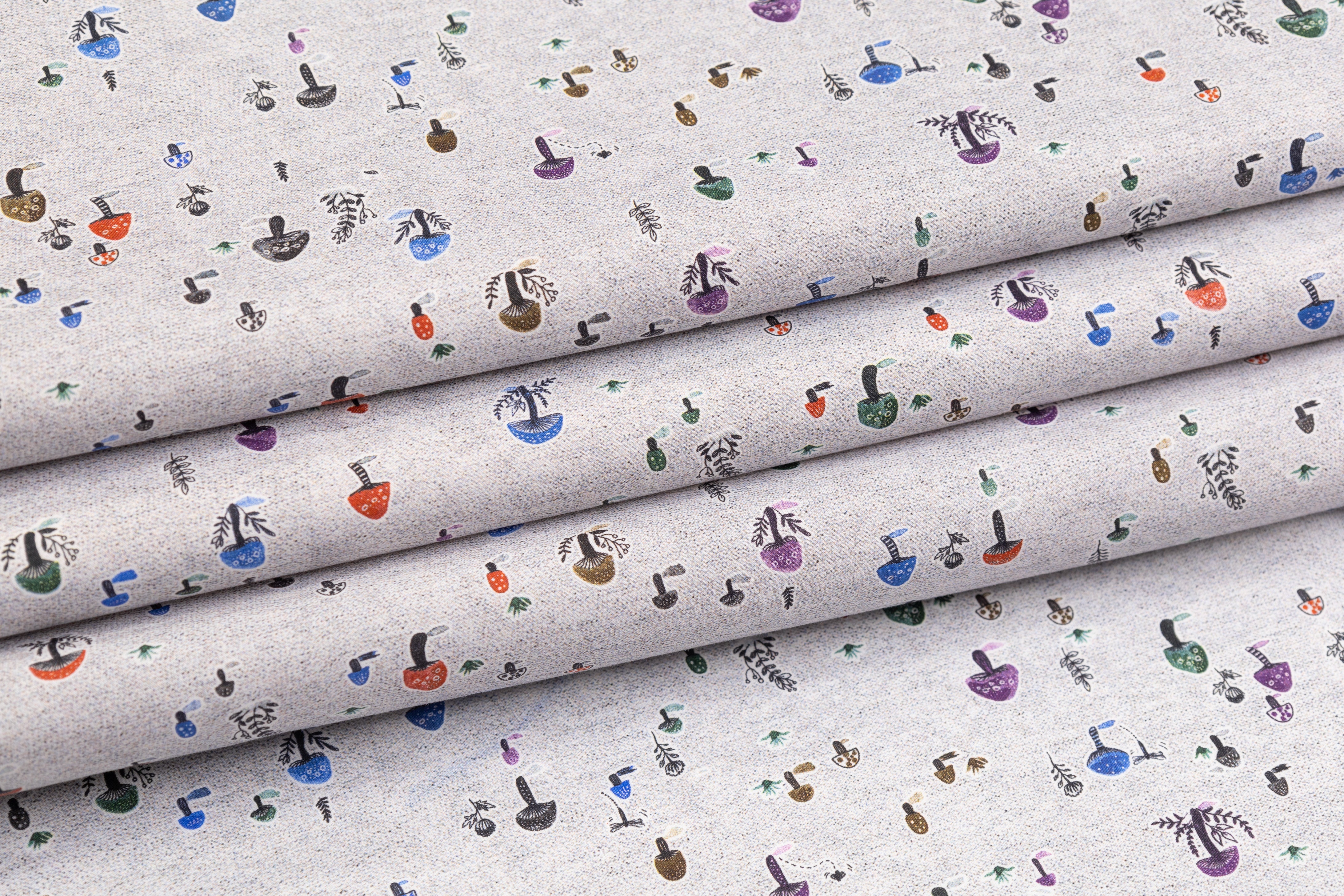 Mushroom Printed Italian Cotton - Multicolor